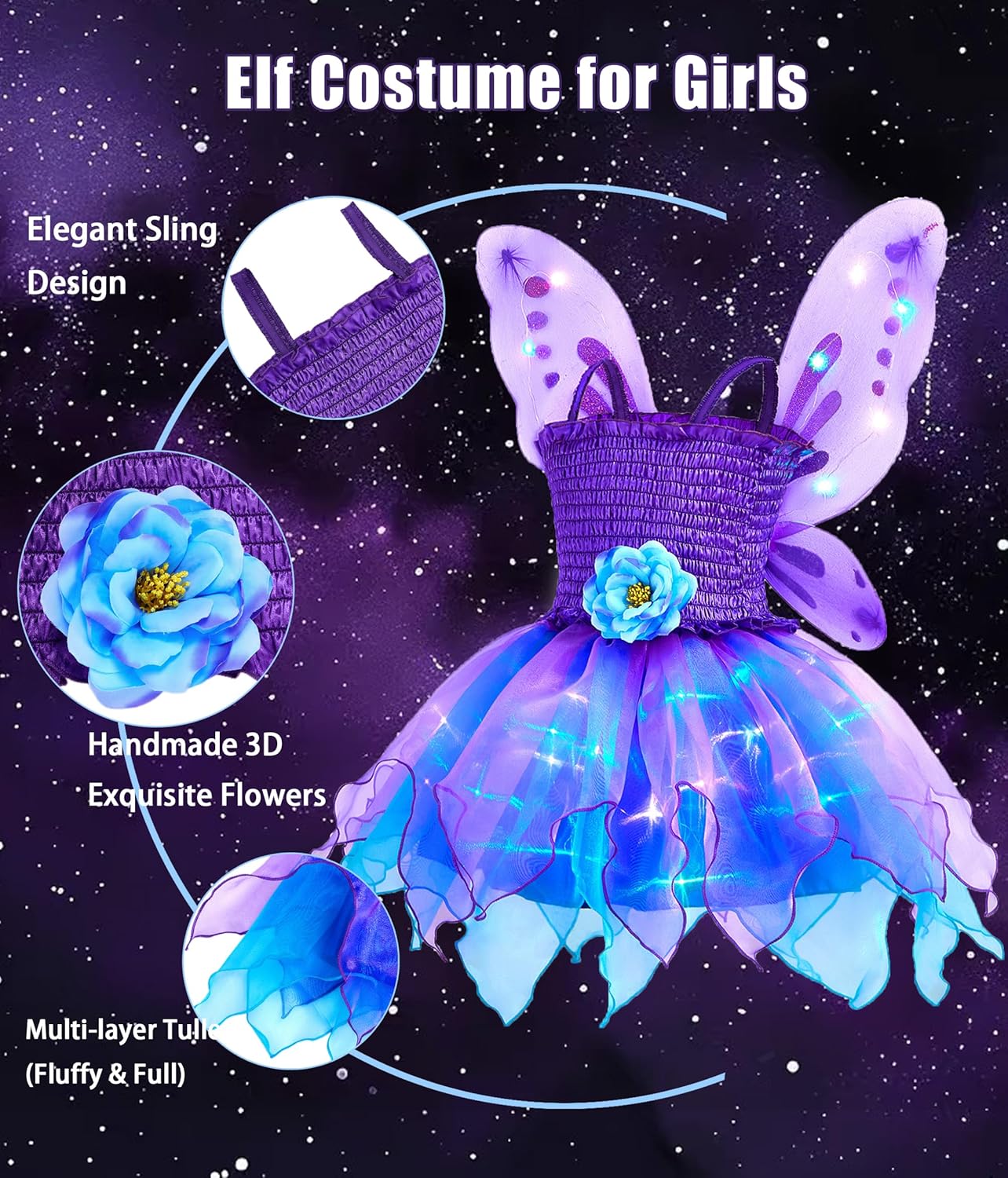 Light Up Halloween Princess Costume for Toddler Girls, Birthday Party Dress Up - Image 3