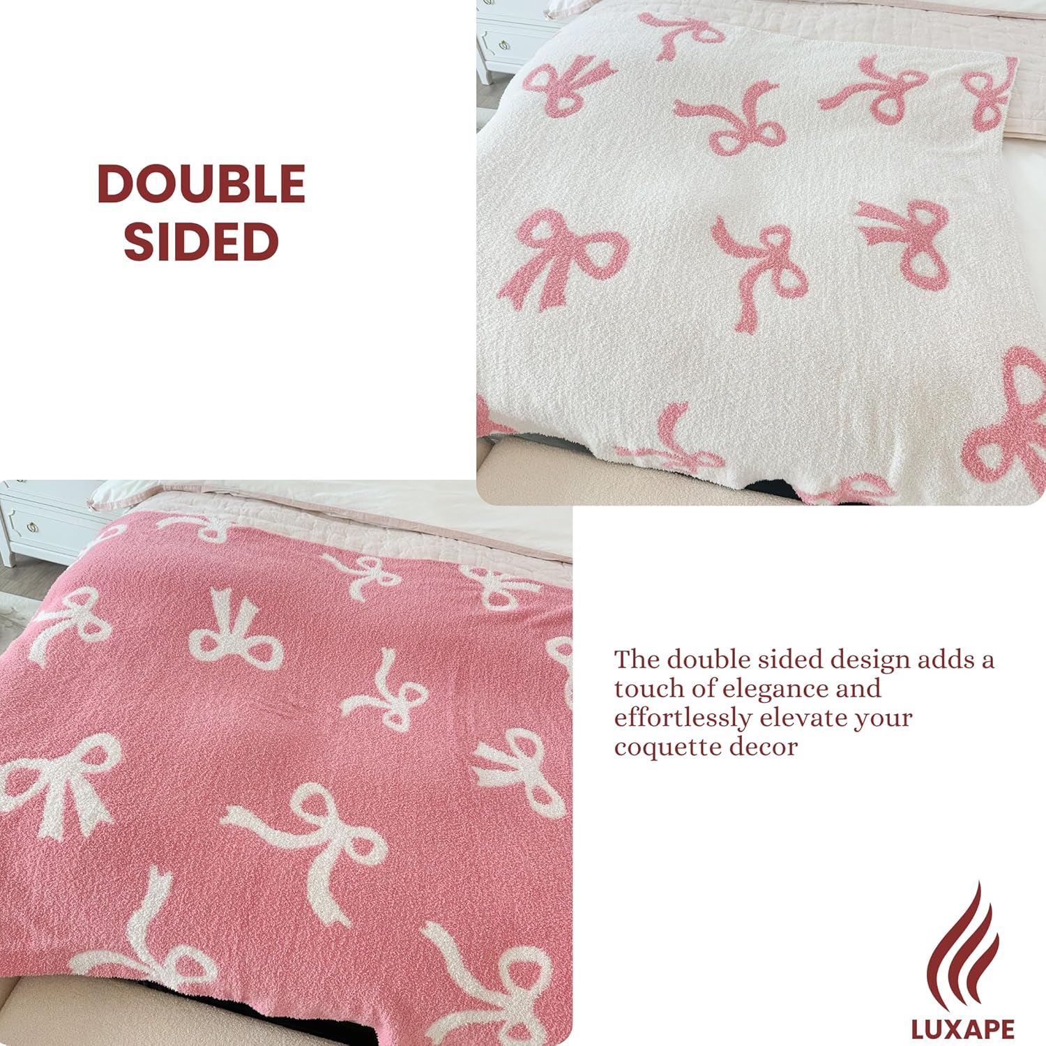 Bow Blanket Pink Bows Soft Throw Blanket Reversible Premium Cozy Fabric for Best Comfort - for Infant,Toddler,Newborn,Nursery,Girl,Throw,Crib,Stroller,Gift, (Pink Bows, 30x40 in) - Image 8