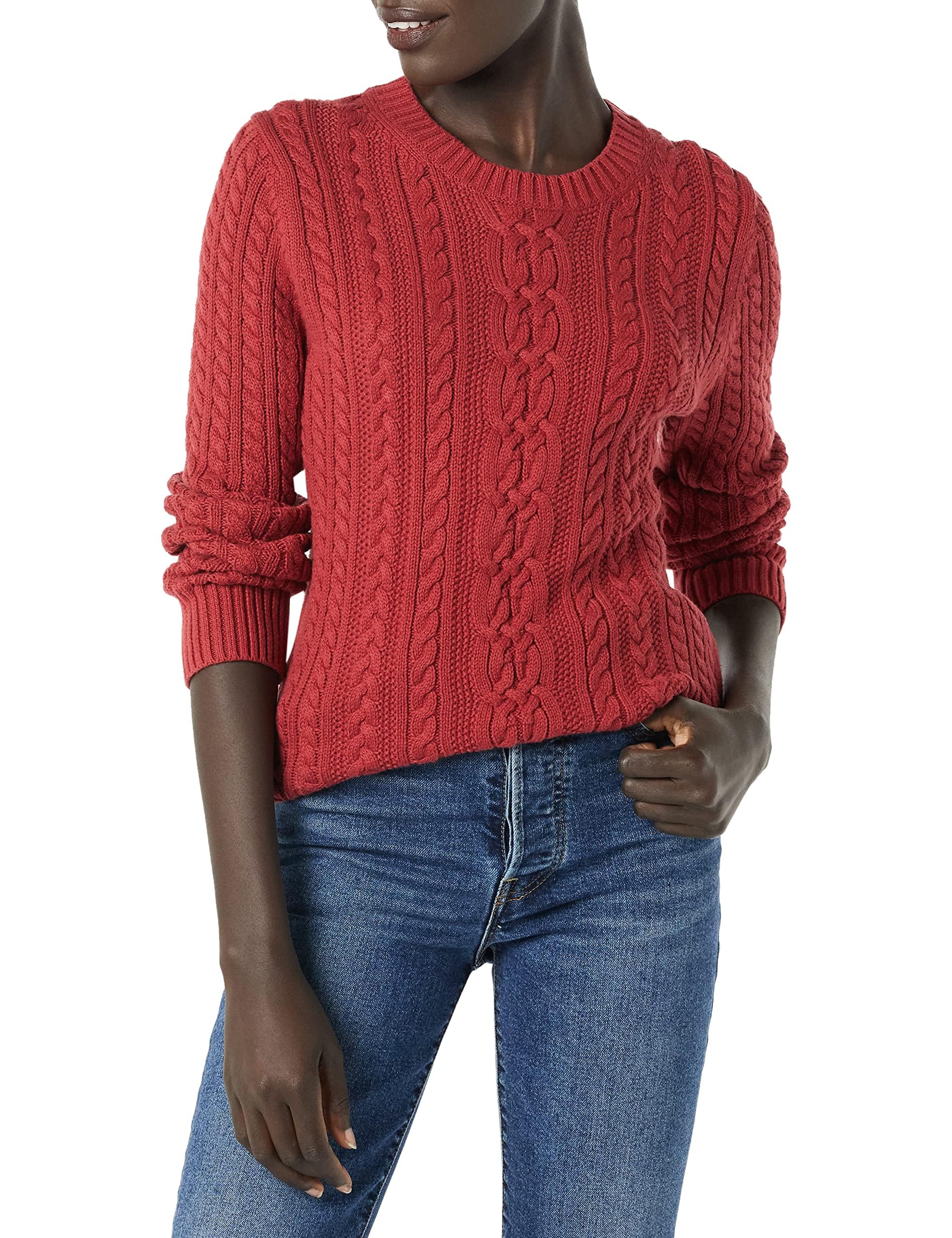 Amazon Essentials Mujer Jersey Suave Trenzado de Manga Larga con Cuello Redondo (Disponible en Tallas Grandes)