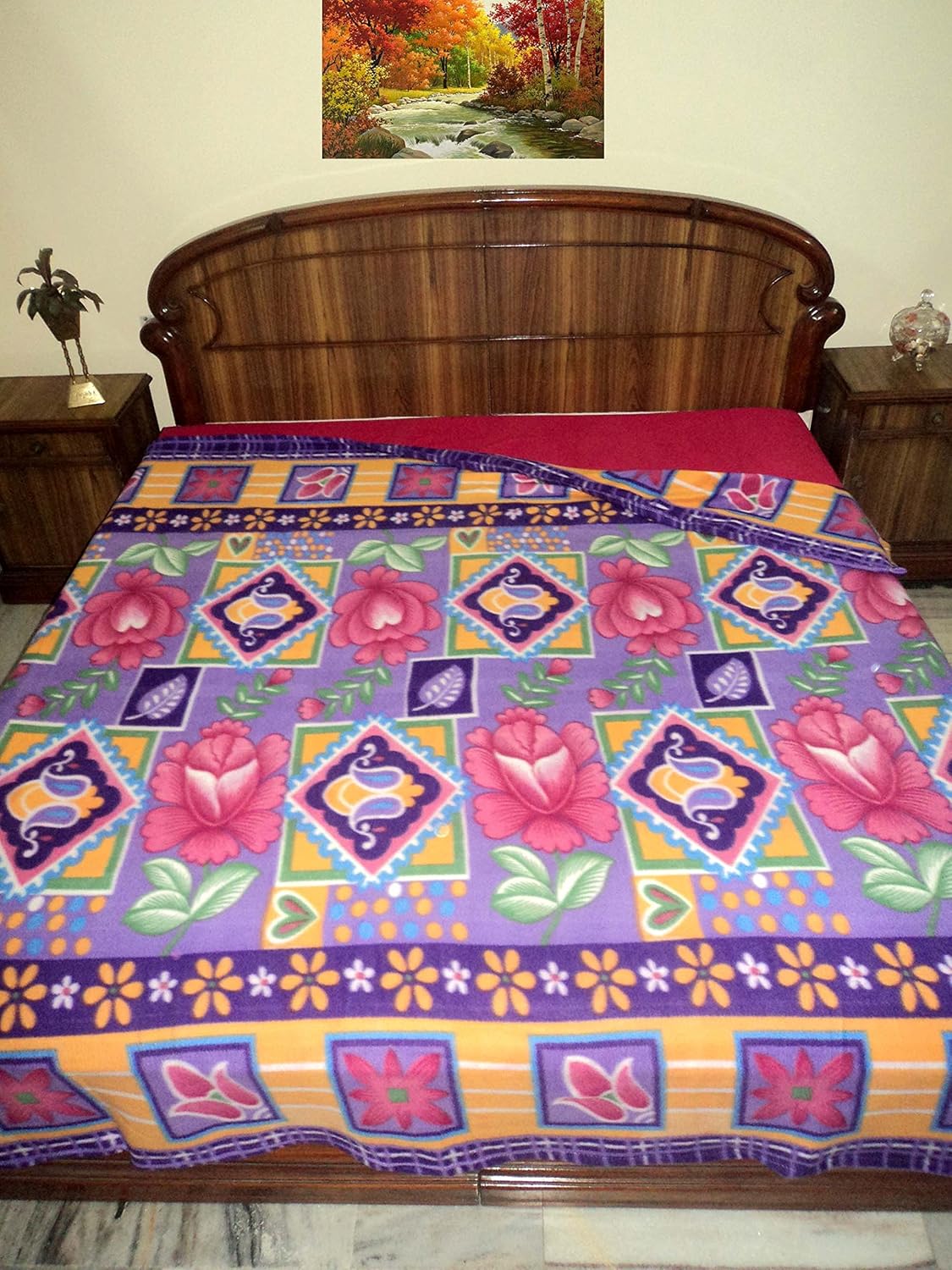 Buy Design Villa Multi Color Double Bed Blanket Cum Woolen Bed Sheet