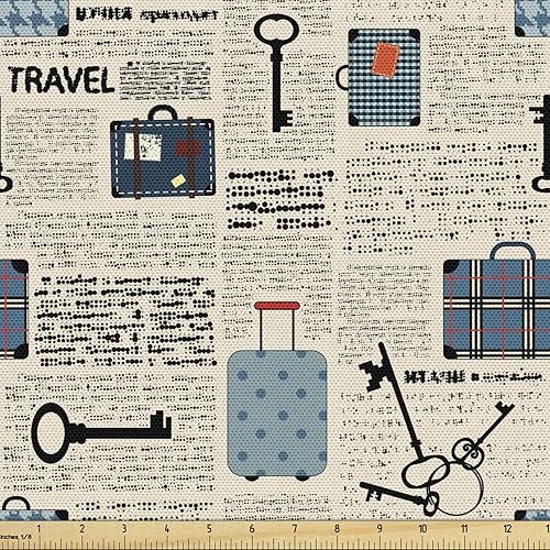 Miniatura 4 de Lunarable Tela de moda de The Yard, patrón con equipo de sastrería de dibujos animados como hilo de máquina de coser y cinta métrica, tela de