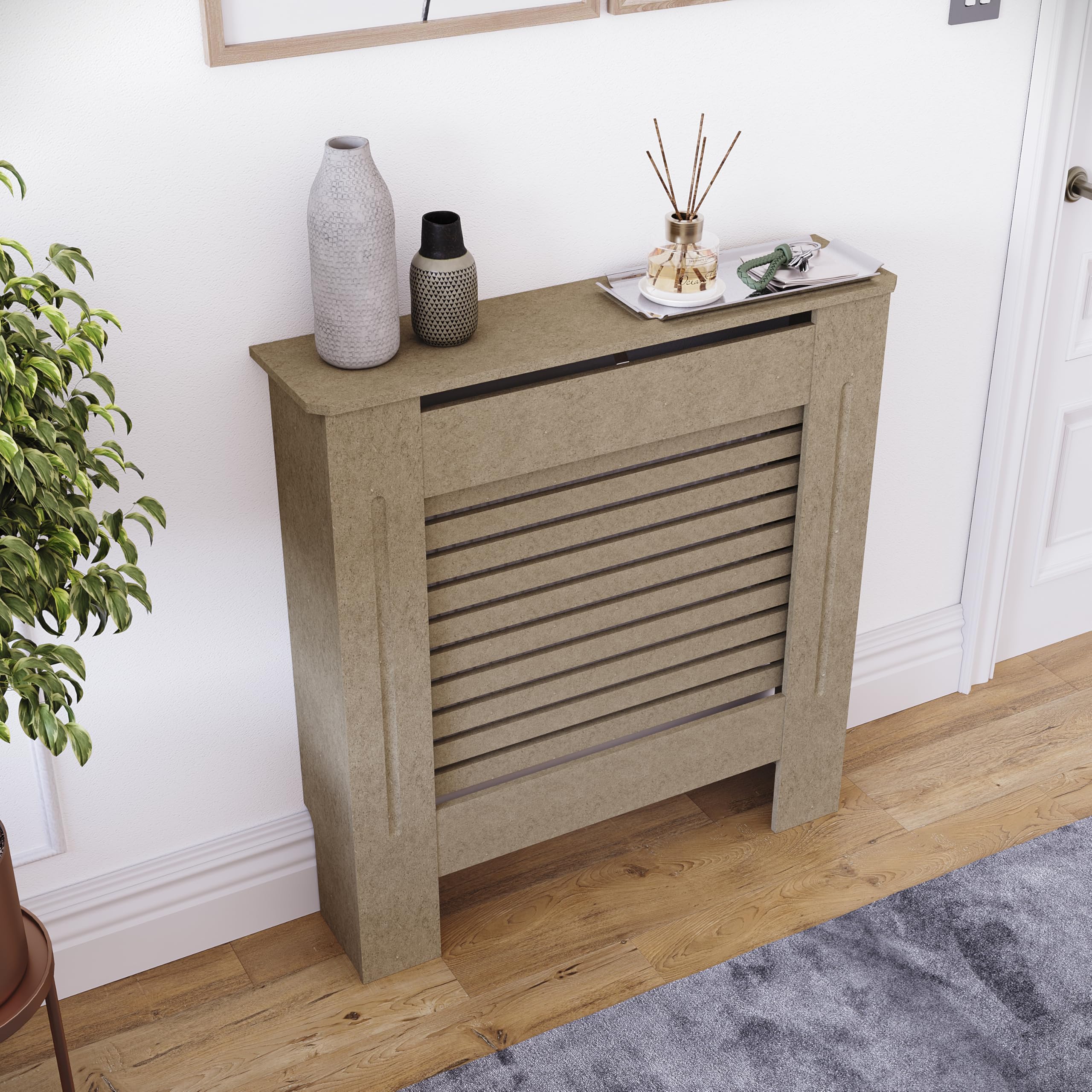 Vida Designs Milton Cubierta de radiador Unfinished - Pequeño - Lamas horizontales Modernas para Mejor circulación del Calor - H82xW78xD19cm - MDF sin Pintar para salón y Pasillo