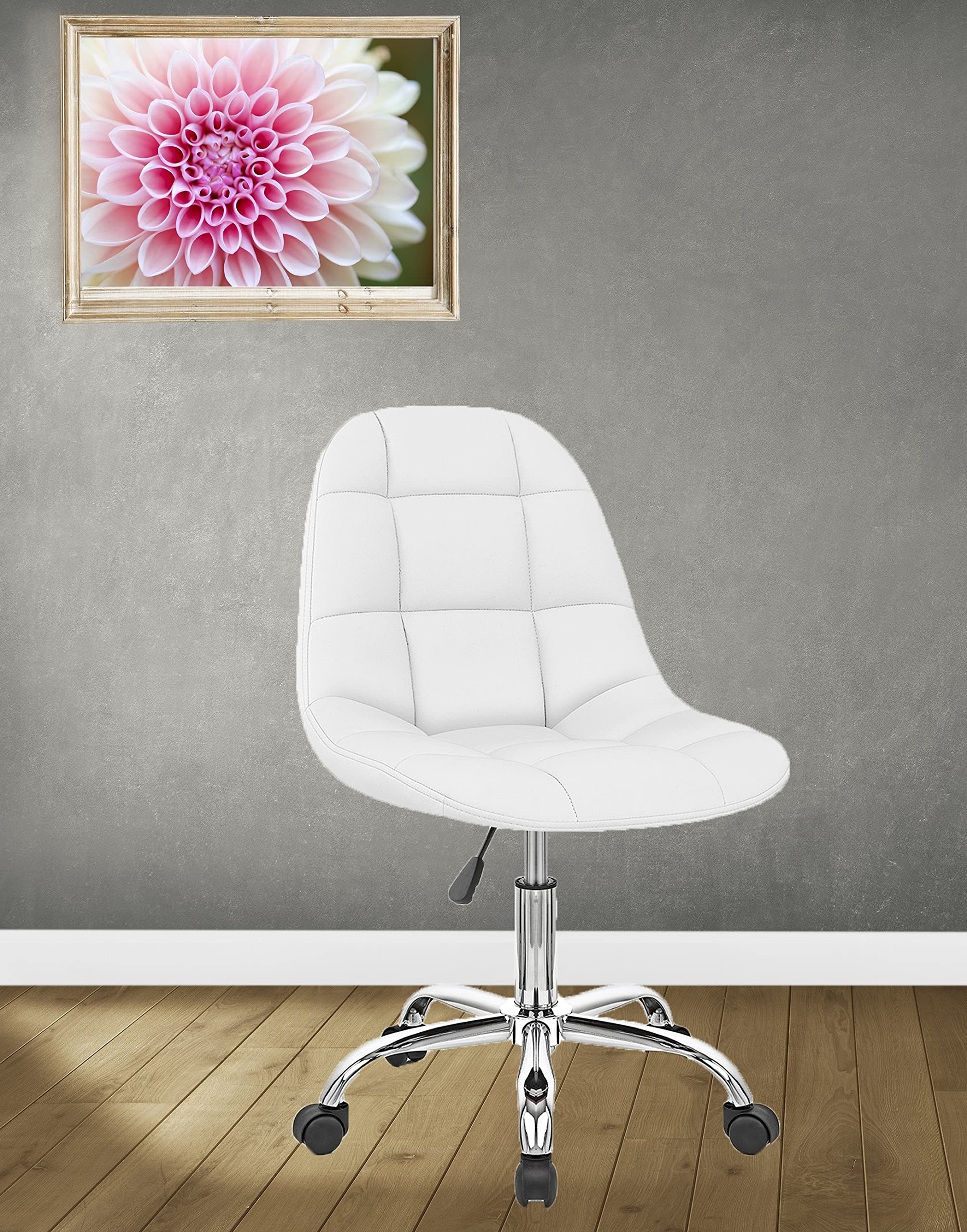 Height-Adjustable Faux-Leather Office Desk Chair in White Color