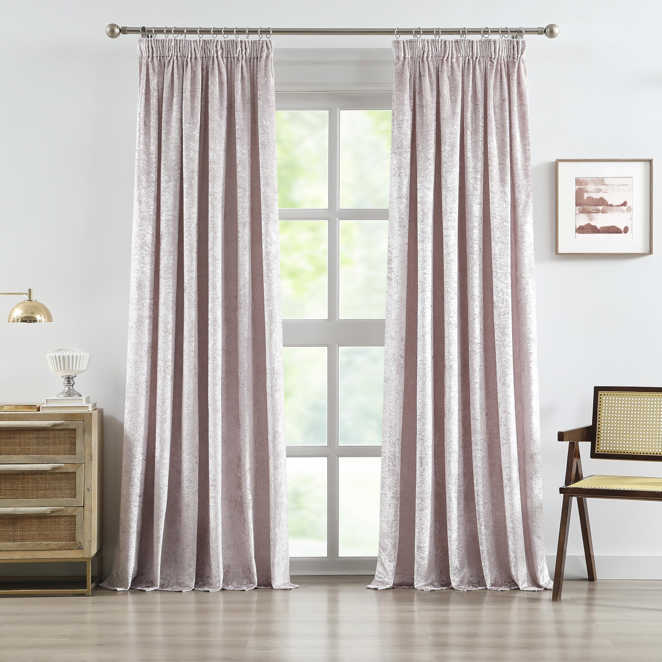 Bujasso Pink Velvet Room Darkening Curtains 72 inch Crushed Velvet with Microfiber Lining Window Curtains for Living Room Bedroom Pencil Pleat Window Drapes Set of 2 Panels W66 x L72 Pink - Image 3