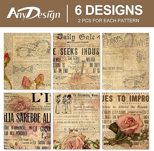 Miniatura 3 de AnyDesign 12 hojas de papel de regalo vintage, papel de estraza para regalo, papel de estraza plegado a granel, papel de arte de periódico plano
