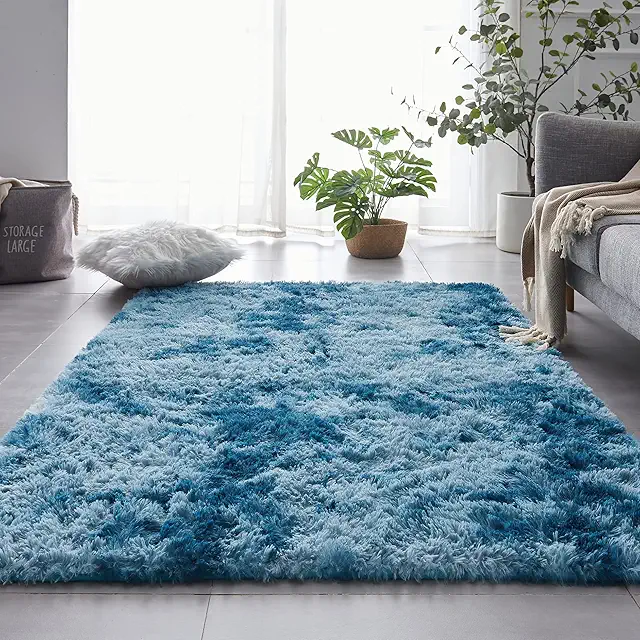 Tapis Bleu ROHATIM Shaggy Moderne Salon Chambre 80x150 cm