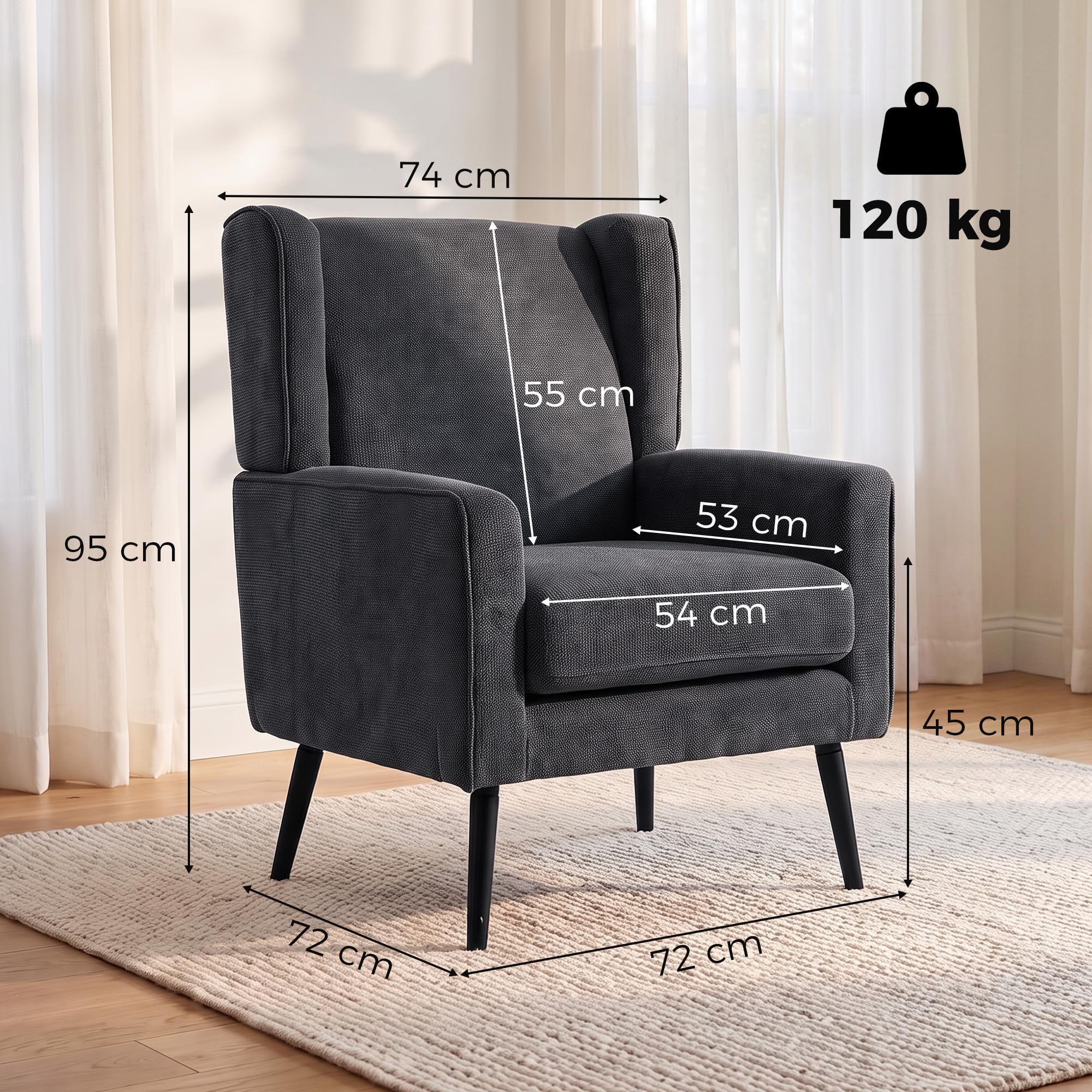 HOMCOM Poltrona Salotto Imbottita in Ciniglia, Stile Moderno di Metà Secolo