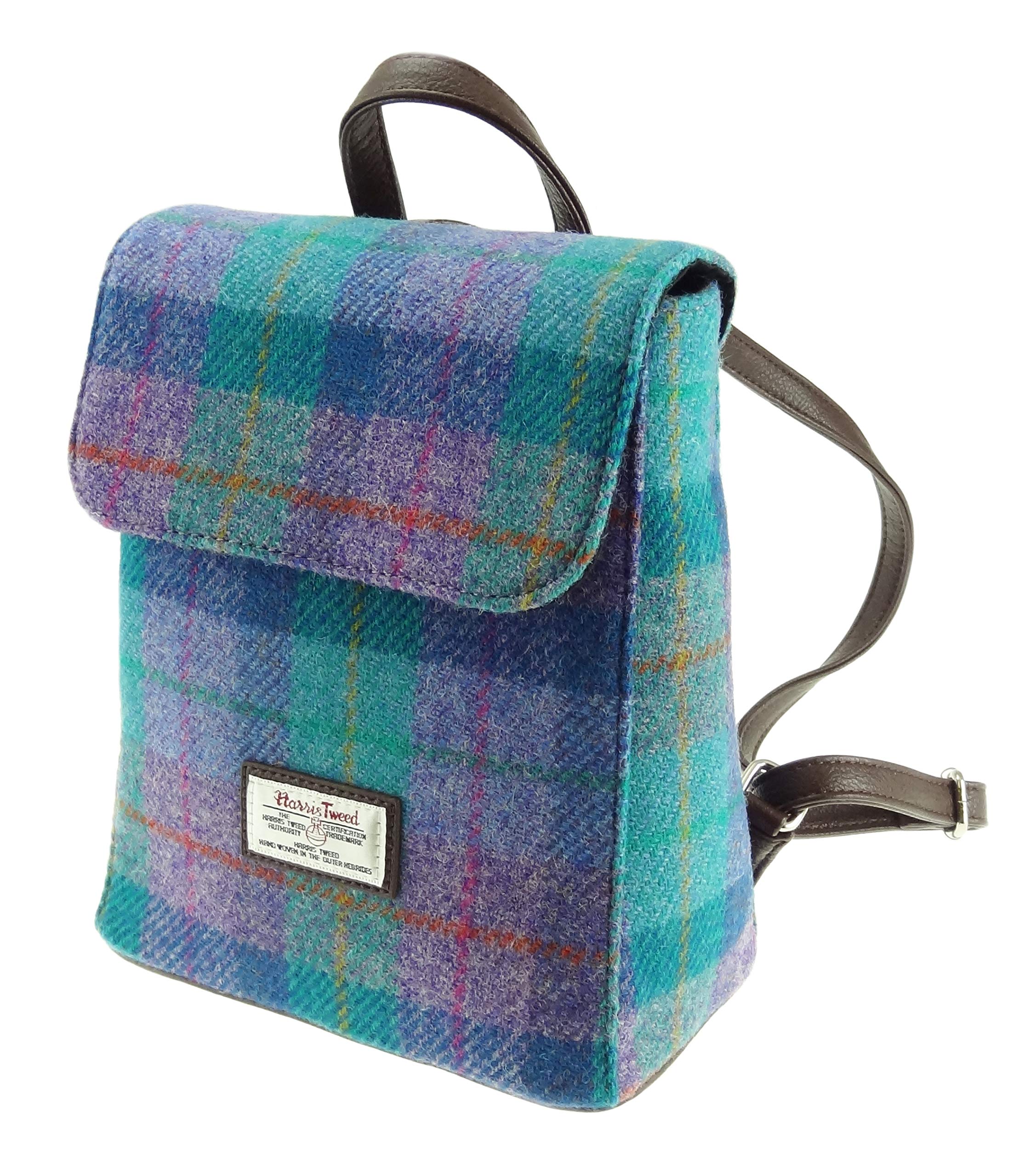 Ladies Authentic Harris Tweed Mini Backpack Green & Purple Check (COL 79)