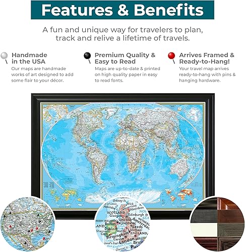 Miniatura 4 de Pasador de viaje  Mundo clásico, gris granero con 150 pines para rastrear tus viajes  27.5 x 39.5 pulgadas  8 opciones hechas a mano  Fabricado en