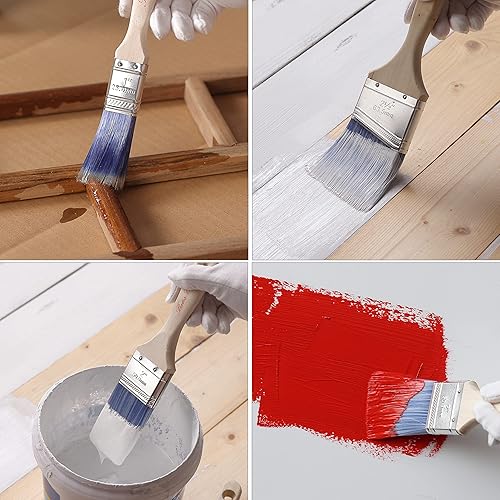 Miniatura 6 de Bates - Pinceles de pintura, paquete de 6, mango de madera tratada, pinceles de pintura para paredes, tinte, muebles