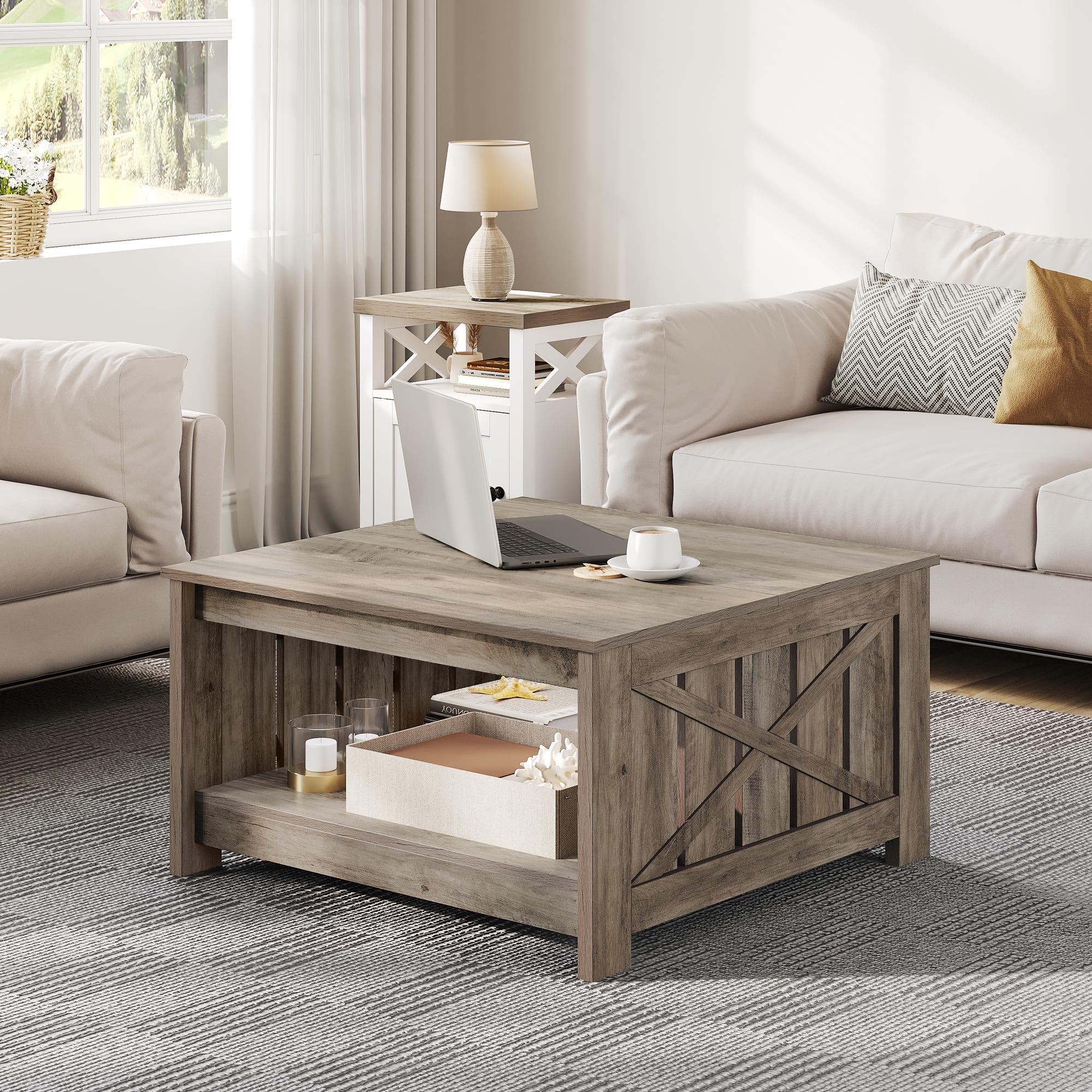 YITAHOME Coffee Table with Storage for Living Room Farmhouse Wood