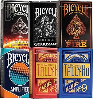 Bicycle Tally-Ho Playing Cards 6 Deck Collector's Bundle – Tally-Ho Metalluxe Blue | Tally-Ho Metalluxe Red | Bicycle Stargazer Sunspot | Bicycle Guardians | Bicycle Fire | Bicycle Amplified