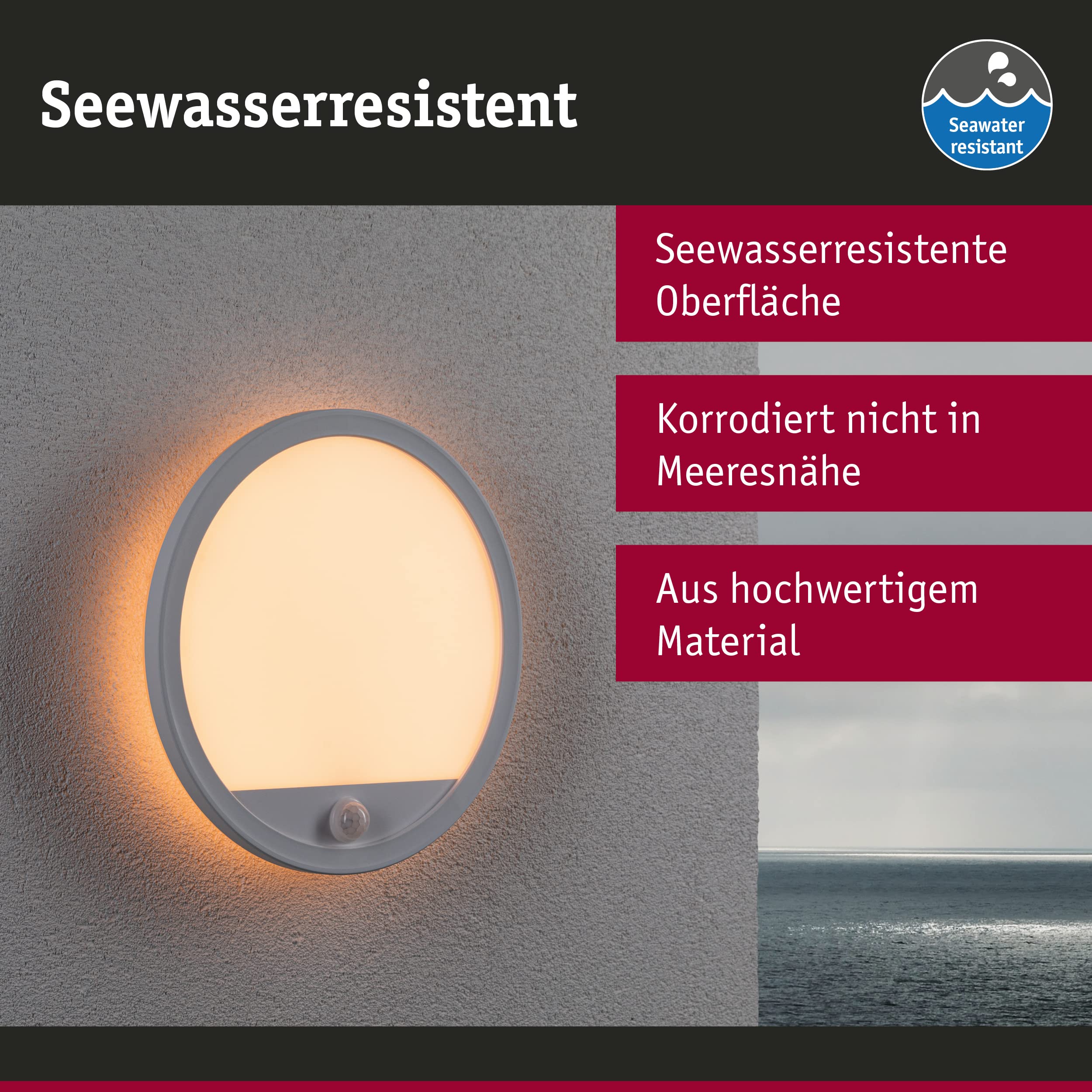 Paulmann 94706 Lampada LED per esterni pannello Smart Home Zigbee Lamina sensore IP44 rotonda 280mm 2200-3000K 14W 1150lm bianco plastica Tunable Warm