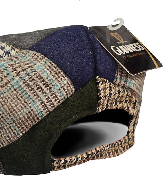 Guinness Patch Tweed Flat Cap - Unisex, Black, Medium