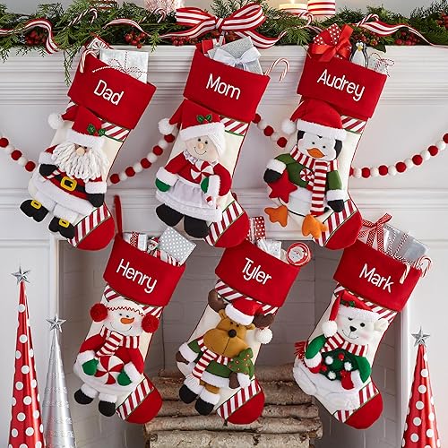 Miniatura 3 de Let's Make Memories Calcetín de Navidad personalizado, familia de bastones de caramelo, medias para la familia, bordados, felpa 3D, decoración de