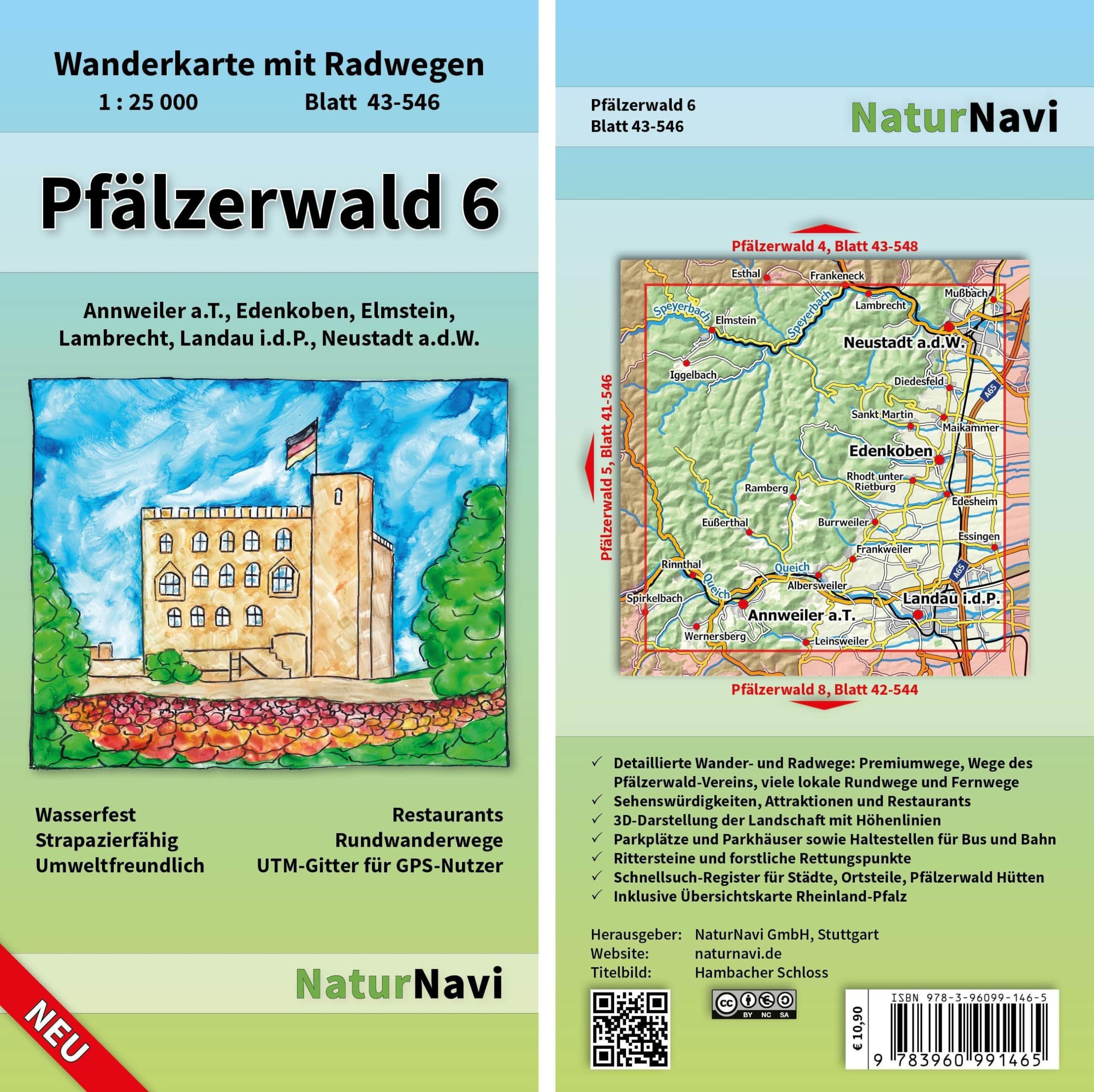 Pfälzerwald 6: Wanderkarte mit Radwegen, Blatt 43-546, 1 : 25 000, Annweiler a.T., Edenkoben, Elmstein, Lambrecht, Landau i.d.P., Neustadt a.d.W.