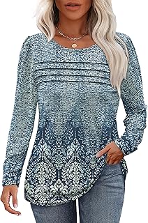Long Sleeve Shirts for Women Fall Fashion 2025 Dressy Casual Blouses Trendy Pleated Tunic Tops for Leggings - Buy now