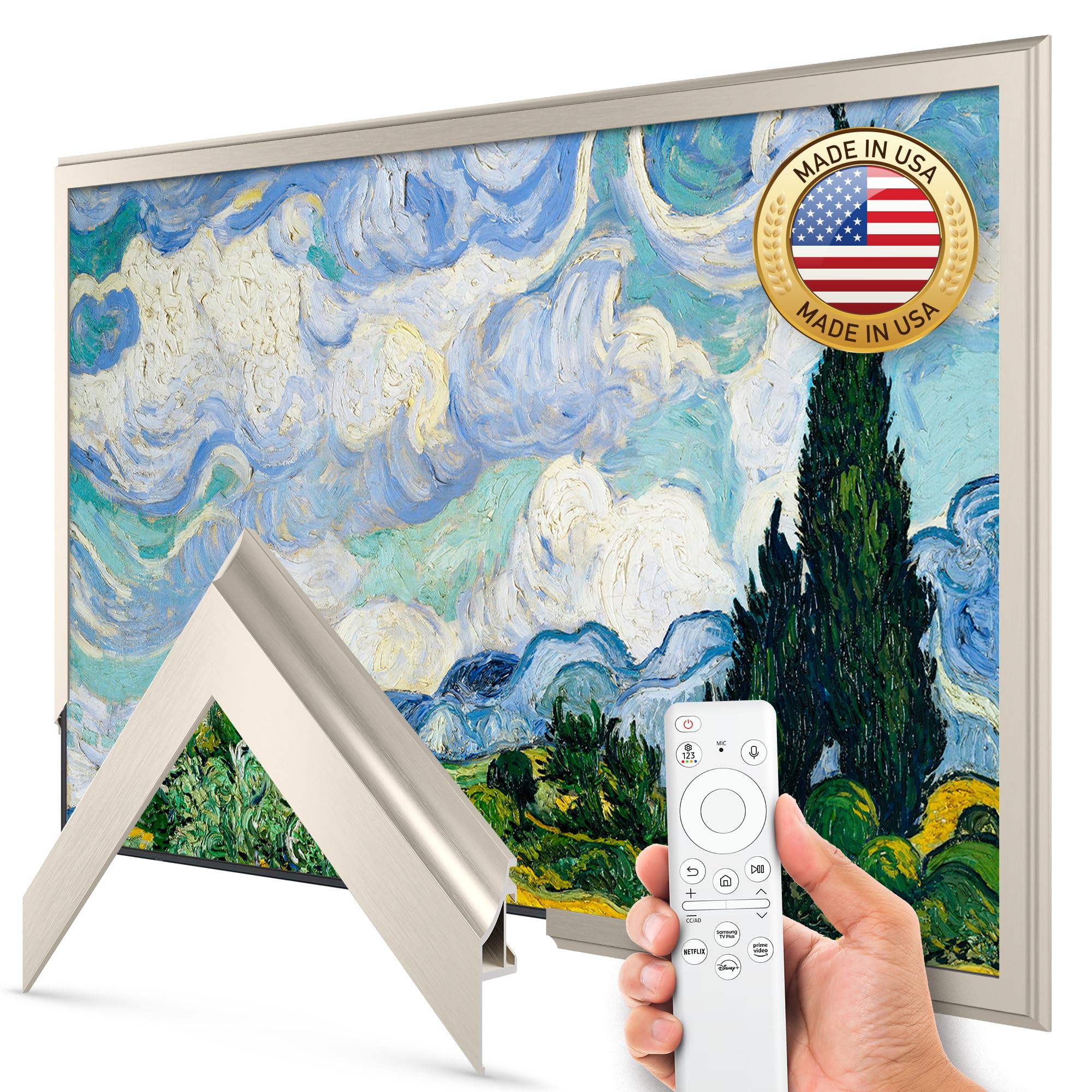 German Silver Scoop 43" Alloy Deco TV Frame - Compatible ONLY with Samsung The Frame TVs (Fits 2021-2025, LS03A, LS03B, LS03C, LS03D, LS03FA)