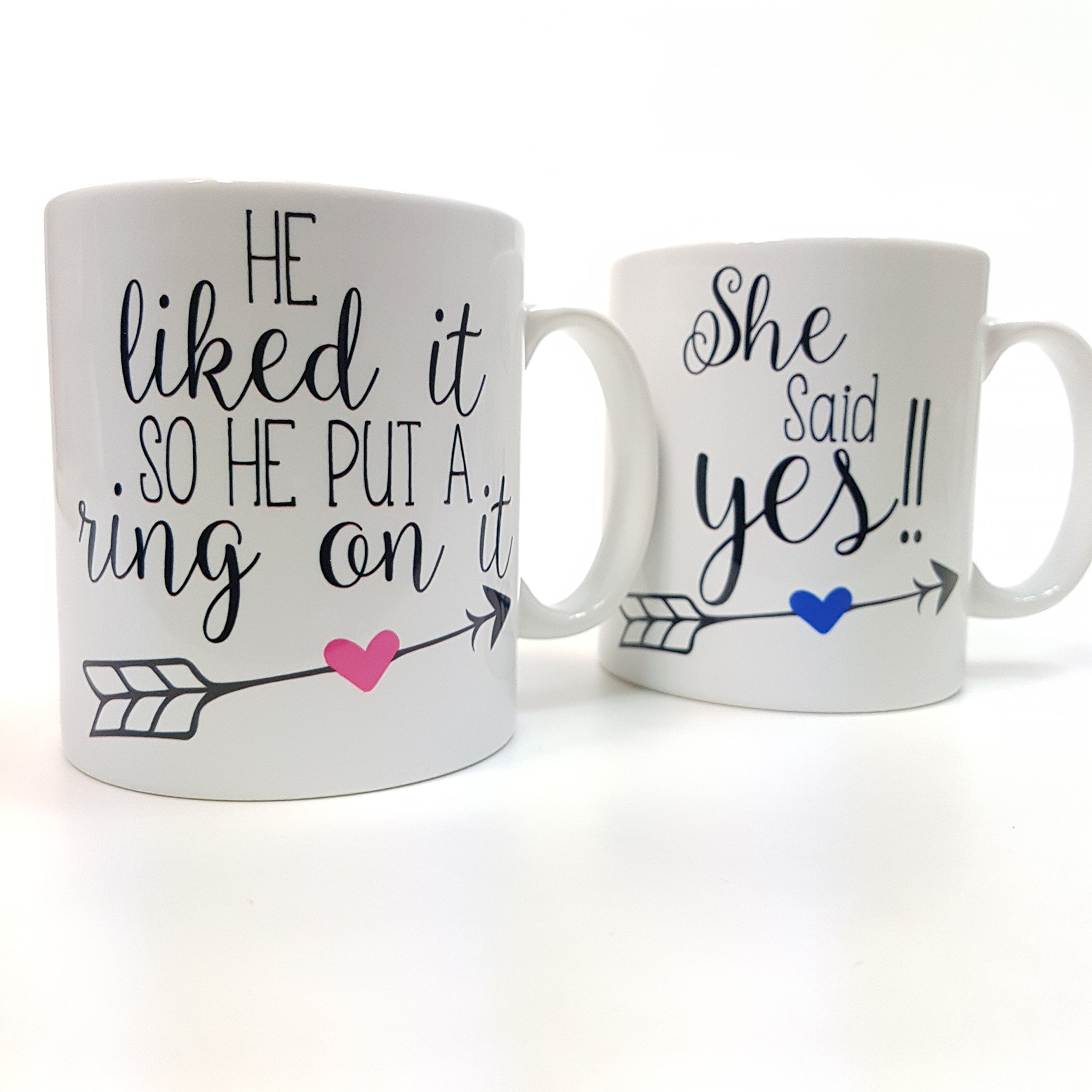 The T Bird White Engagement Coffee Mug, Congratulations, He Liked It So He Put A Ring On It, She Said Yes!! Personalised Pair Of Mugs Just Engaged, Free Uk Delivery Set Of 10Oz Mugs
