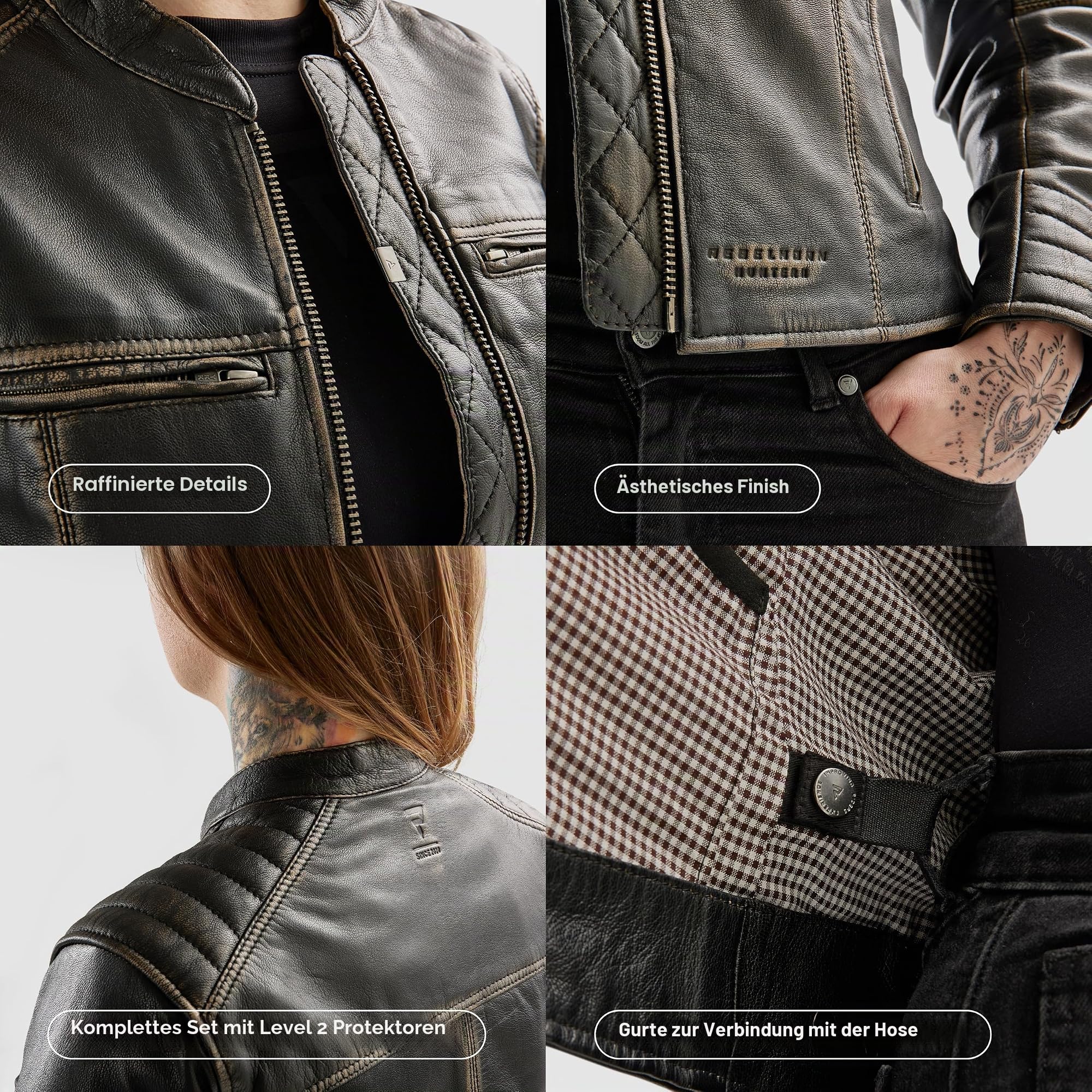 REBELHORN Hunter II Lady Motorradjacke Damen | Leder | Ellbogen, Schulter und Rückenprotektor der Stufe 2 | 2 Belüftungskanäle | Größen bis 5XL