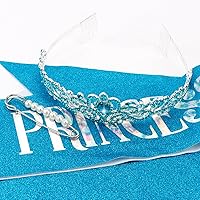 Vista 8 de Set de Corona y Banda de Princesa CIEHER, Corona Azul de Cumpleaños y Tiara para Niñas y Mujeres, Accesorios de Feliz Cumpleaños