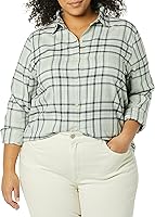 Vista 4 de Tienda Essentials - Camisa de franela ligera para mujer, de manga larga, con ajuste regular y a cuadros