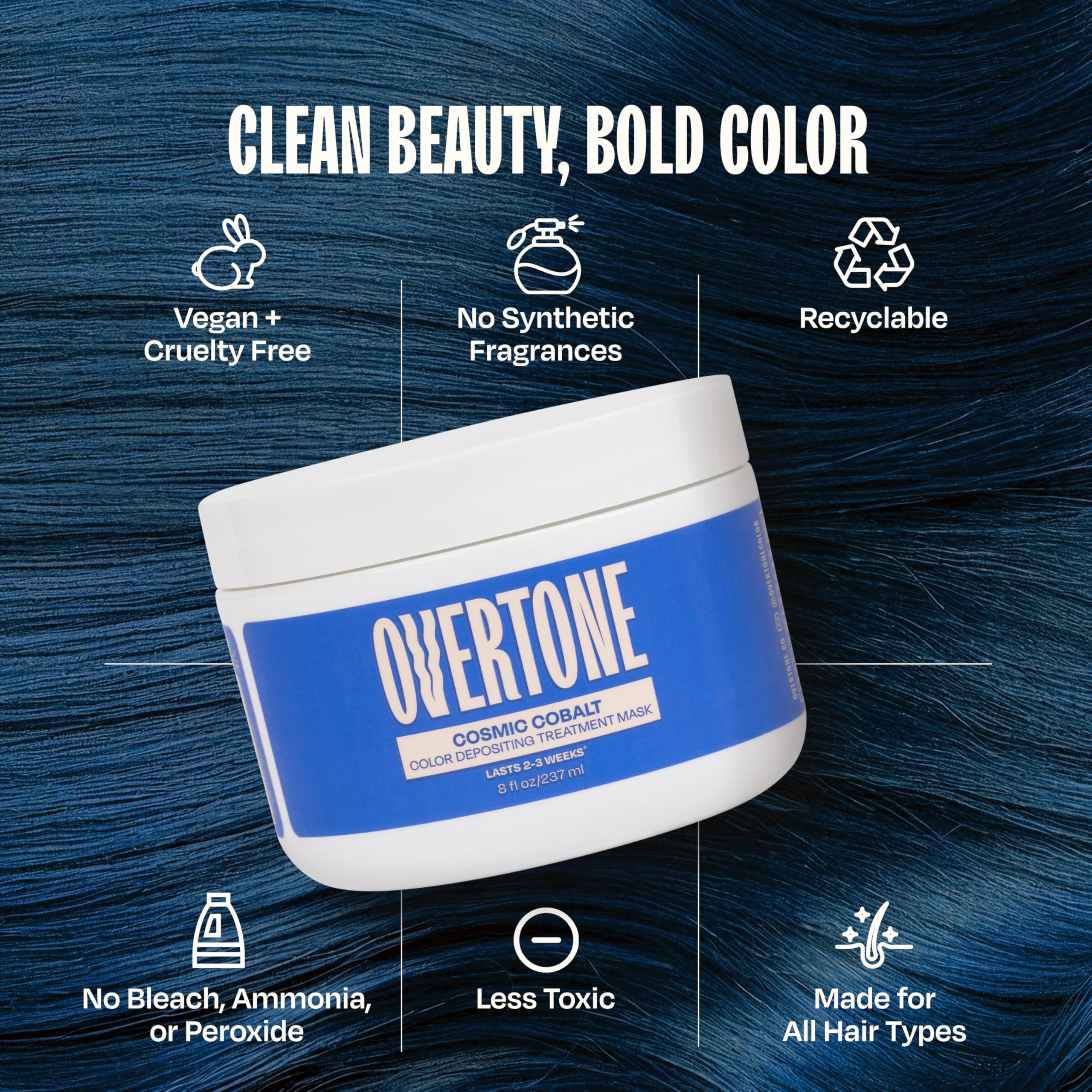 Overtone Haarfärbe-Conditioner, semi-permanent, 237 ml, für natürliches und gefärbtes Haar, feuchtigkeitsspendende Sheabutter und Kokosöl, vegan und tierversuchsfrei, extrem blau
