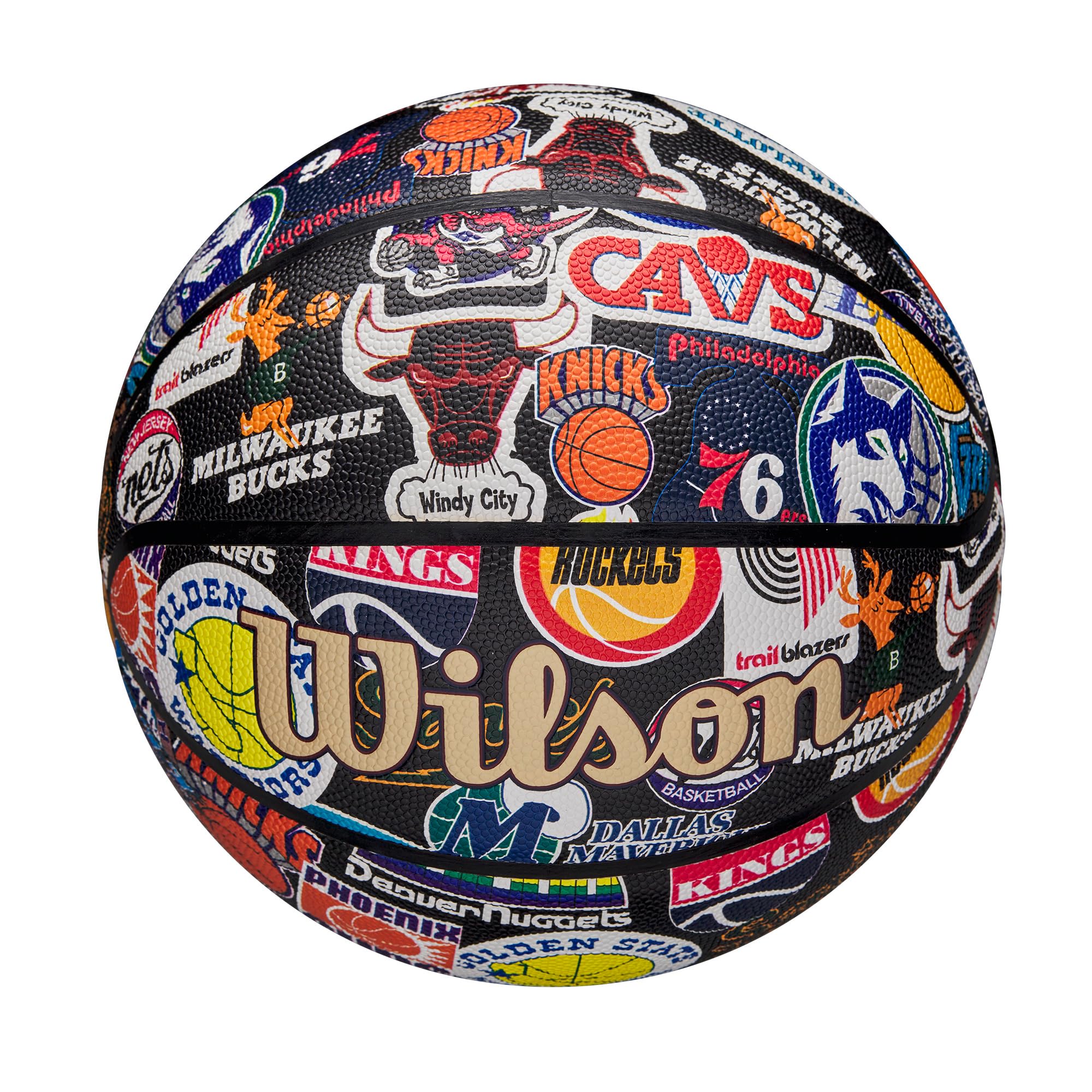 Wilson Balón NBA All Team Retro, Fabricado con Innovación de Doble Profundidad y una Superficie de Tacto Puro, con Retención de Aire Mejorada y Emblemas Clásicos de Duela, Talla: 7