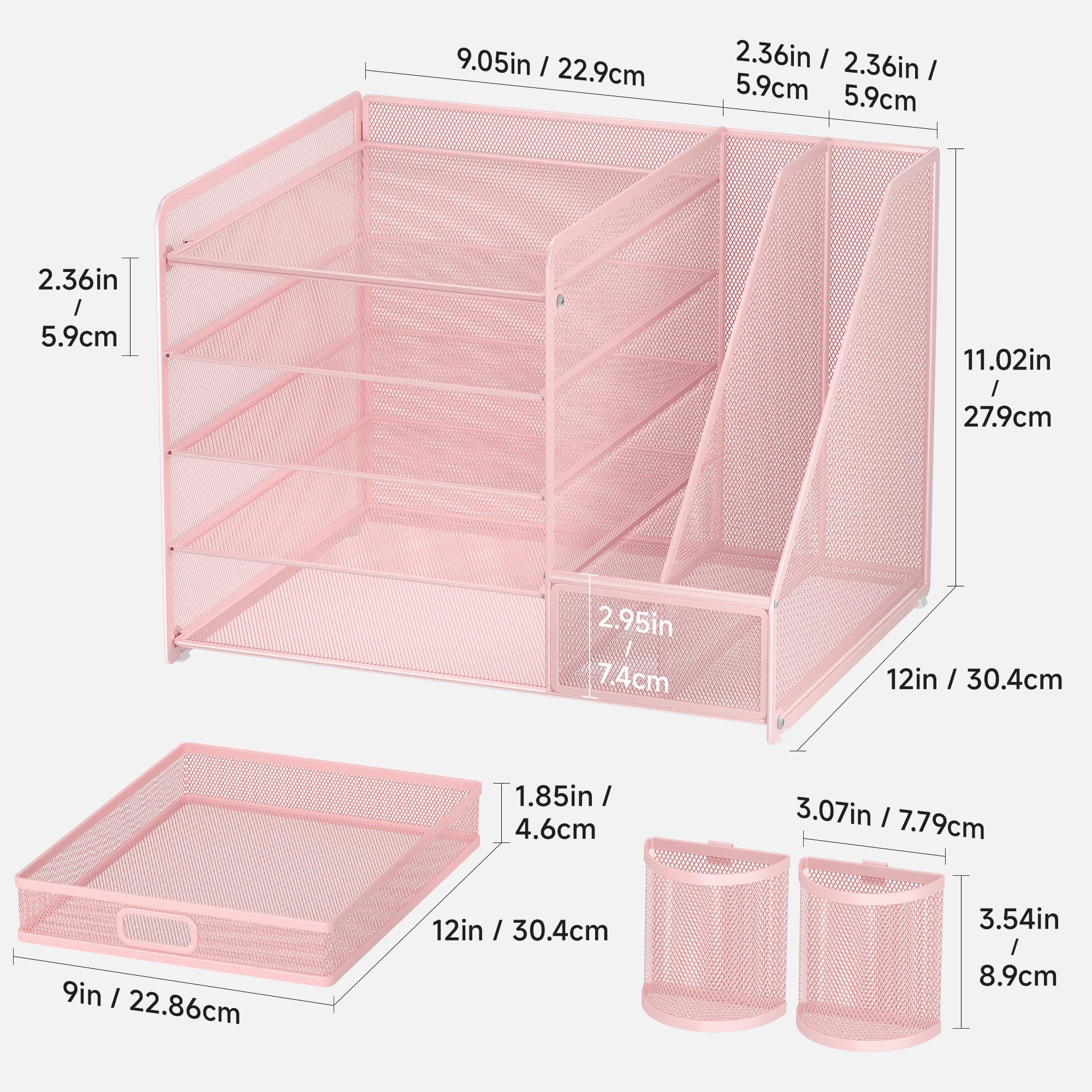 VITVITI Organizer Scrivania, 5 Livelli Portadocumenti con 2 Portariviste, Ufficio Accessori con 2 Portapenne, Organizer Ufficio con Cassettiera, Accessori Scrivania per Riviste, Casa, Scuola (Rosa)