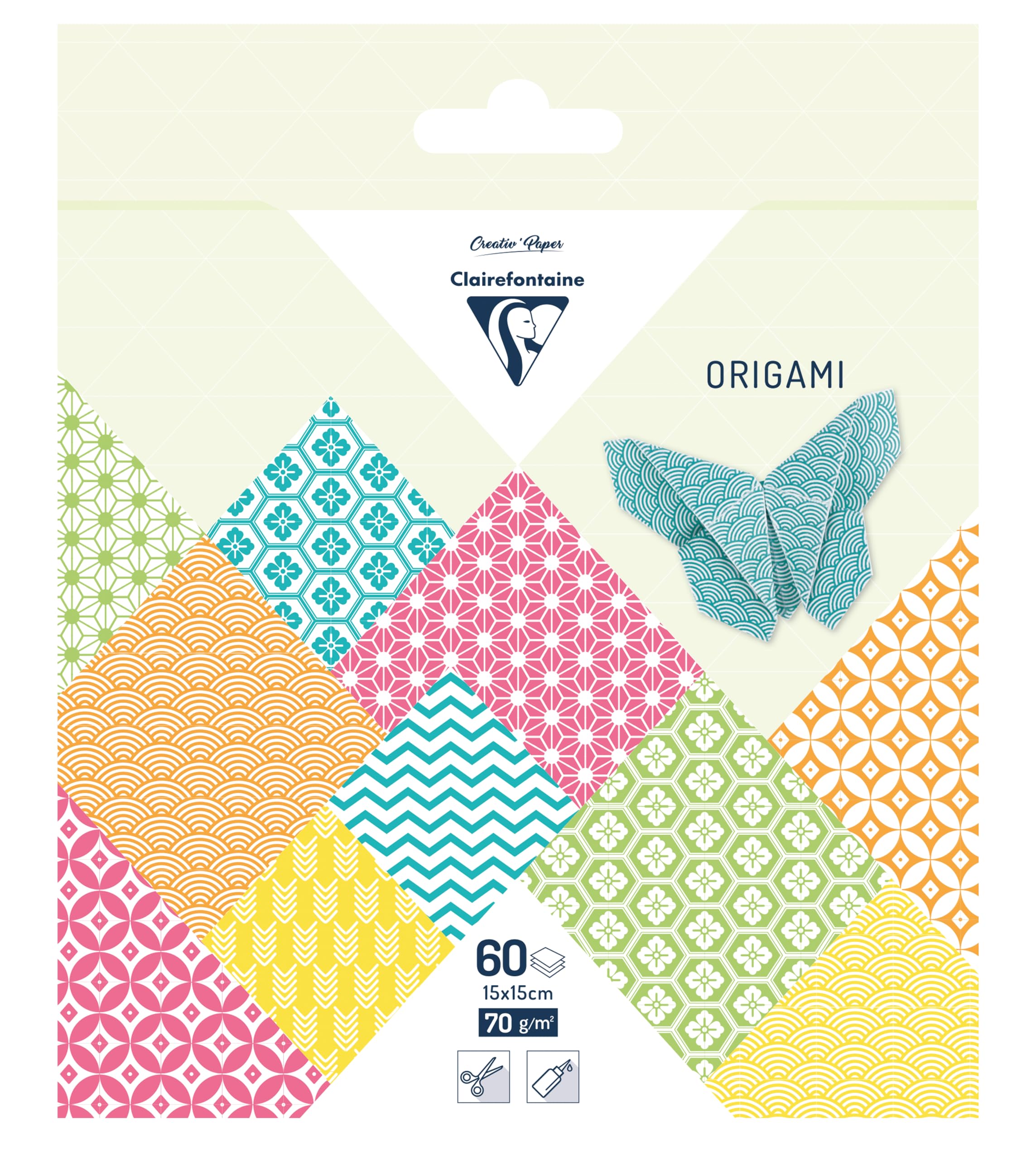 Clairefontaine 95372C - 60 Feuilles de Papier Origami 70g/m², Format 15x15cm, 30 Motifs Colorés Assortis (2 Feuilles par Motif), Loisirs Créatifs Adultes et Enfants, Collection Herbier
