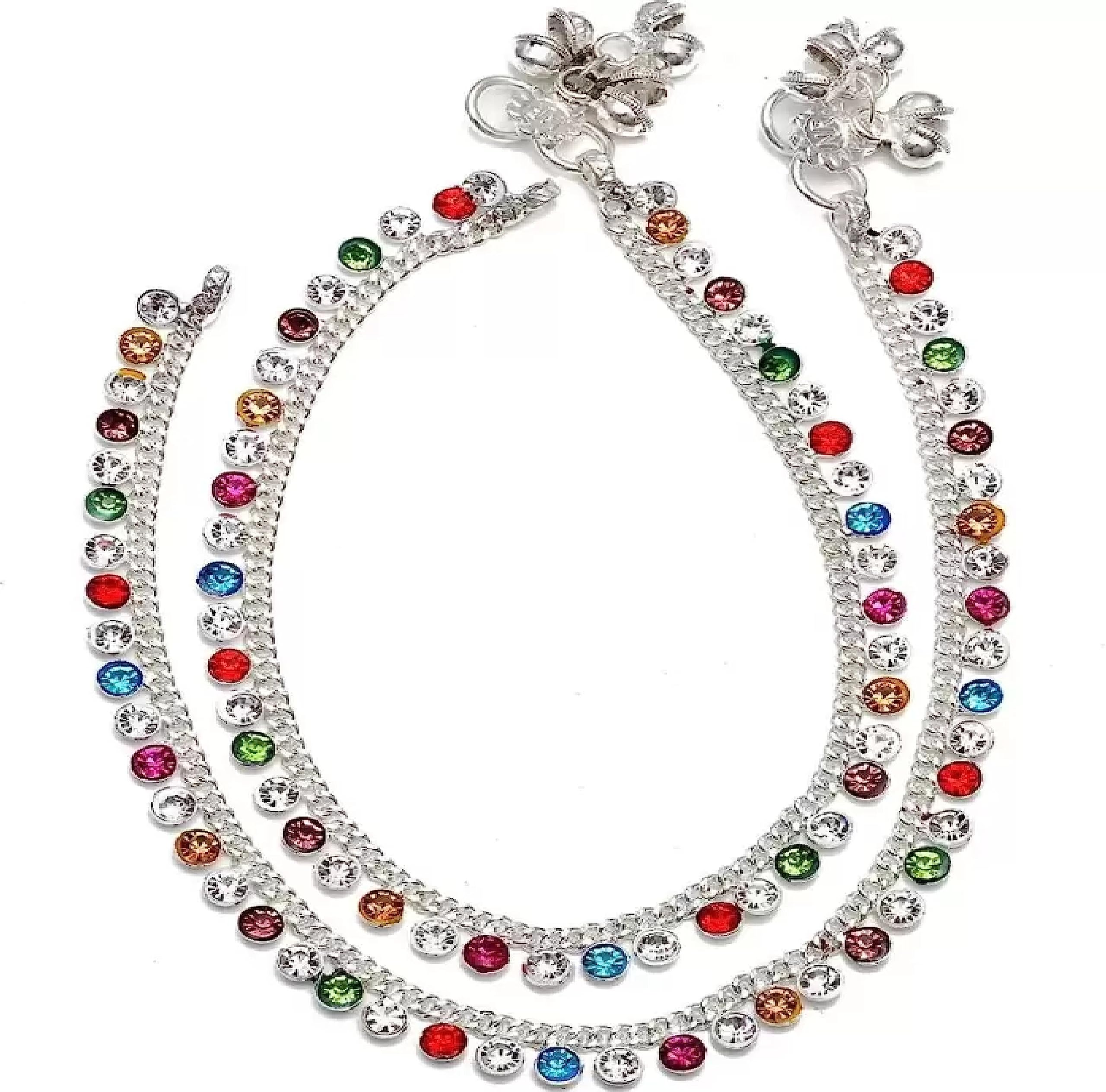 NAVMAV Multicolor Stone Payal Crystal Anklet for Girls & Women traditional Indian Simple thin Kolusu Pajeb with Ghungroo Leg Bracelets for Women & Girls 1 Pair (Foot Jewelry) (B0C8NSZNFG) Amazon Price History, Amazon Price Tracker