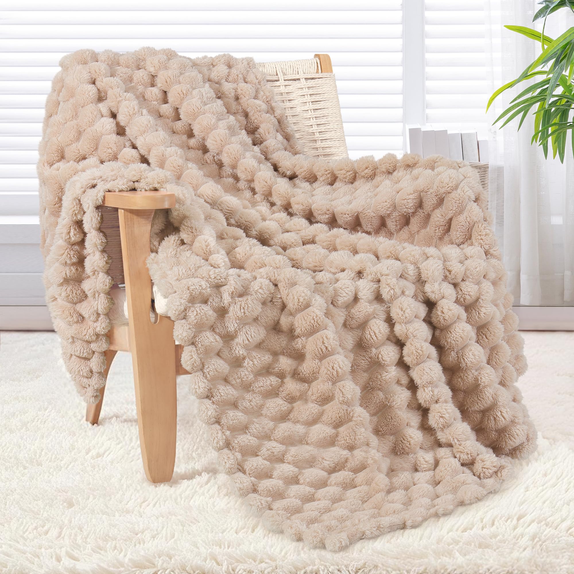 Whale Flotilla Throw Blanket for Couch with Jacquard Pattern, Fuzzy Soft Cozy Exquisite Blankets for All Season, Warm and Fluffy, 50x60 Inch, Camel