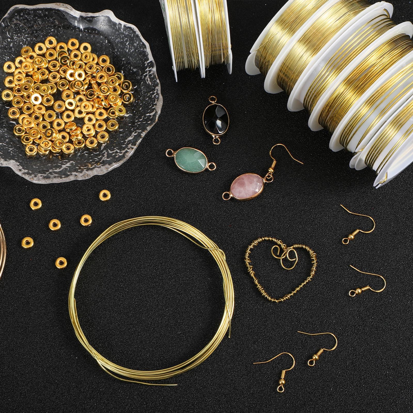 Mixweer Kupferdraht in 5 Größen, 18, 20, 22, 26, 32 Gauge, anlaufgeschützt, Schmuckdraht für Schmuckherstellung, 120 m, Metall, Perlenhandwerk (Gold), 15 Stück