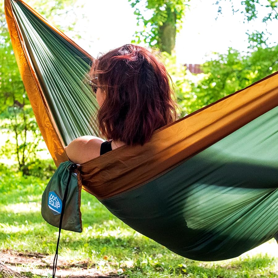 Equip Outdoors Portable Camping Hammock, Hanging Kit Included, One Person Sage and Rust, Size 116" L x 59" W - image 6
