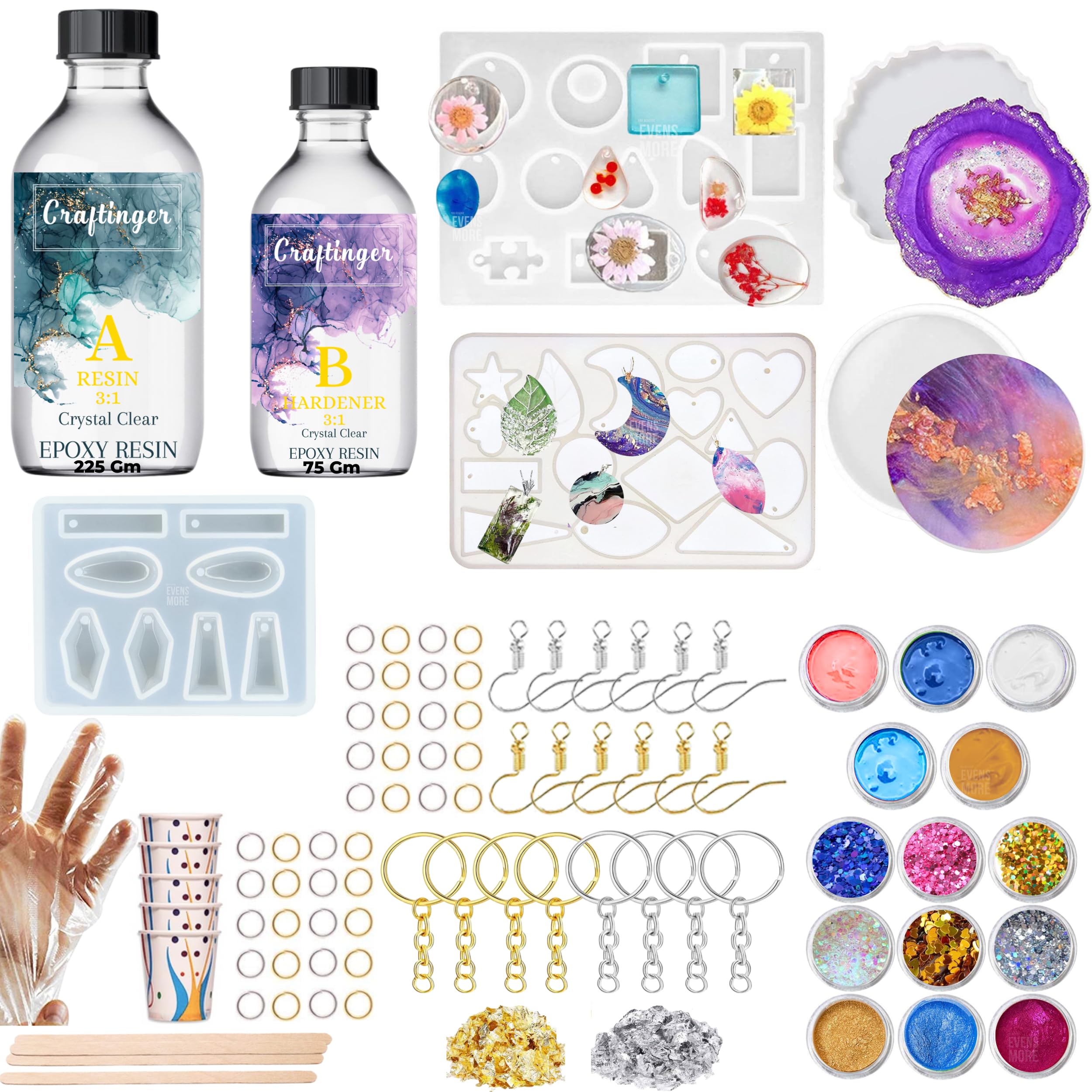 Craftinger Diy Resin Keychain Coaster Jwellery Making Kit With 300Gm Epoxy Resin&Mould, Glitter Pigments And More,Multicolor (B0CRZSW8S9) Amazon Price History, Amazon Price Tracker