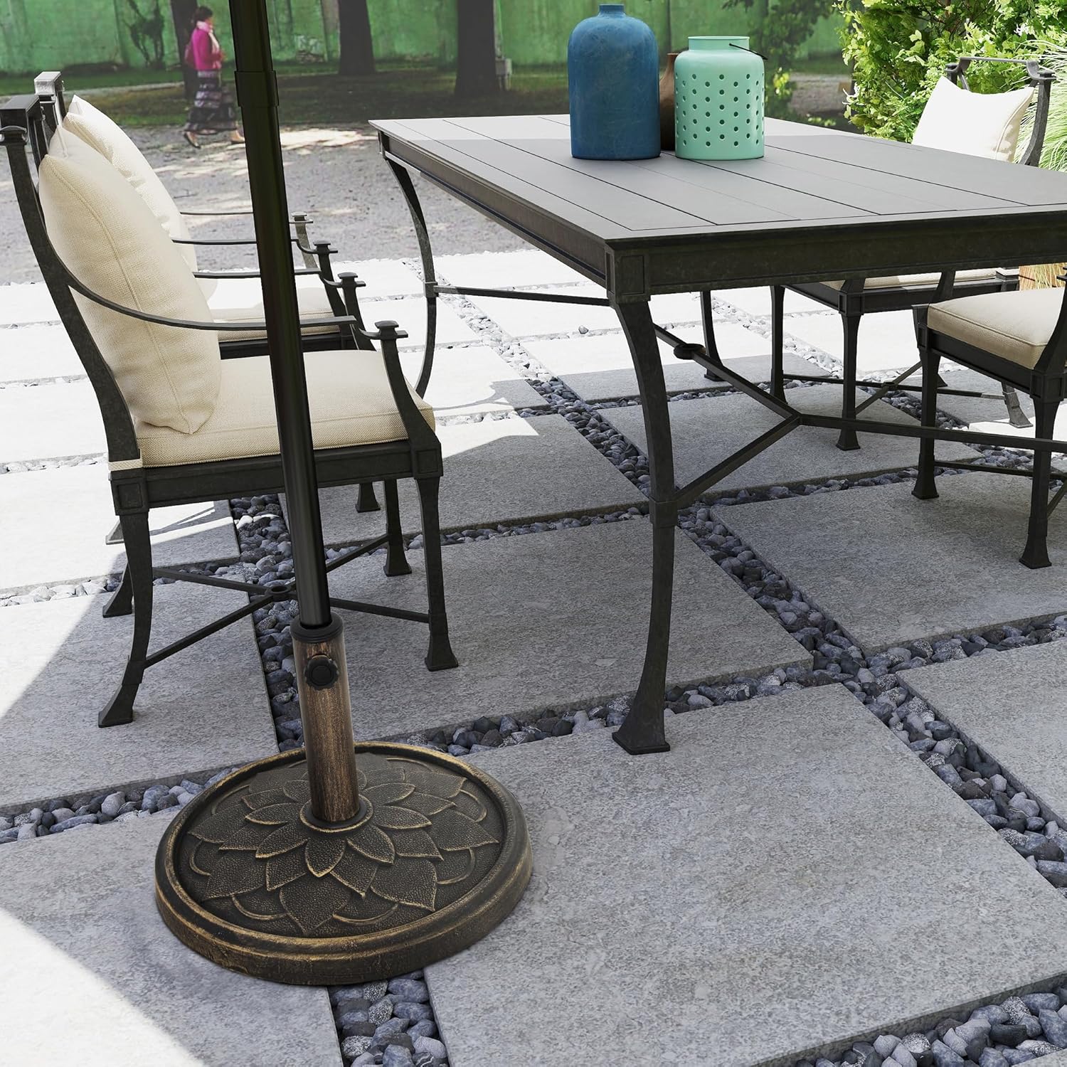 Outsunny Round Patio Umbrella Base, 26 lbs Resin Umbrella Stand Base, Heavy Duty Patio Umbrella Holder for 1.3"/1.5"/1.9" Umbrella Poles for Outdoor, Lawn, Poolside, Bronze