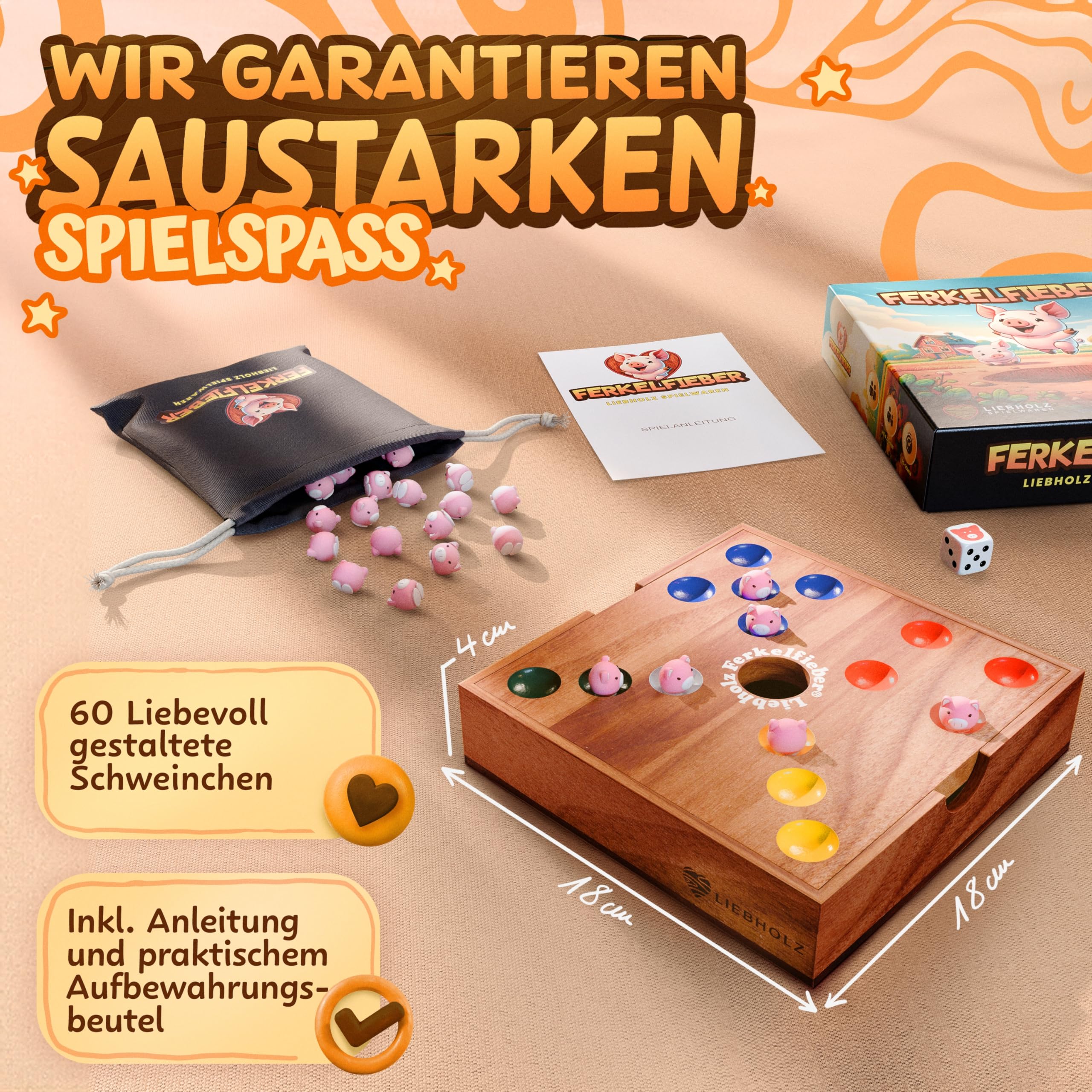Big Hole Ferkelfieber Original [vainqueur du test] Jeu de cochon amusant en bois de Samena élégant – Jeu de société pour toute la famille avec instructions de jeu (français non garanti) – Jeu
