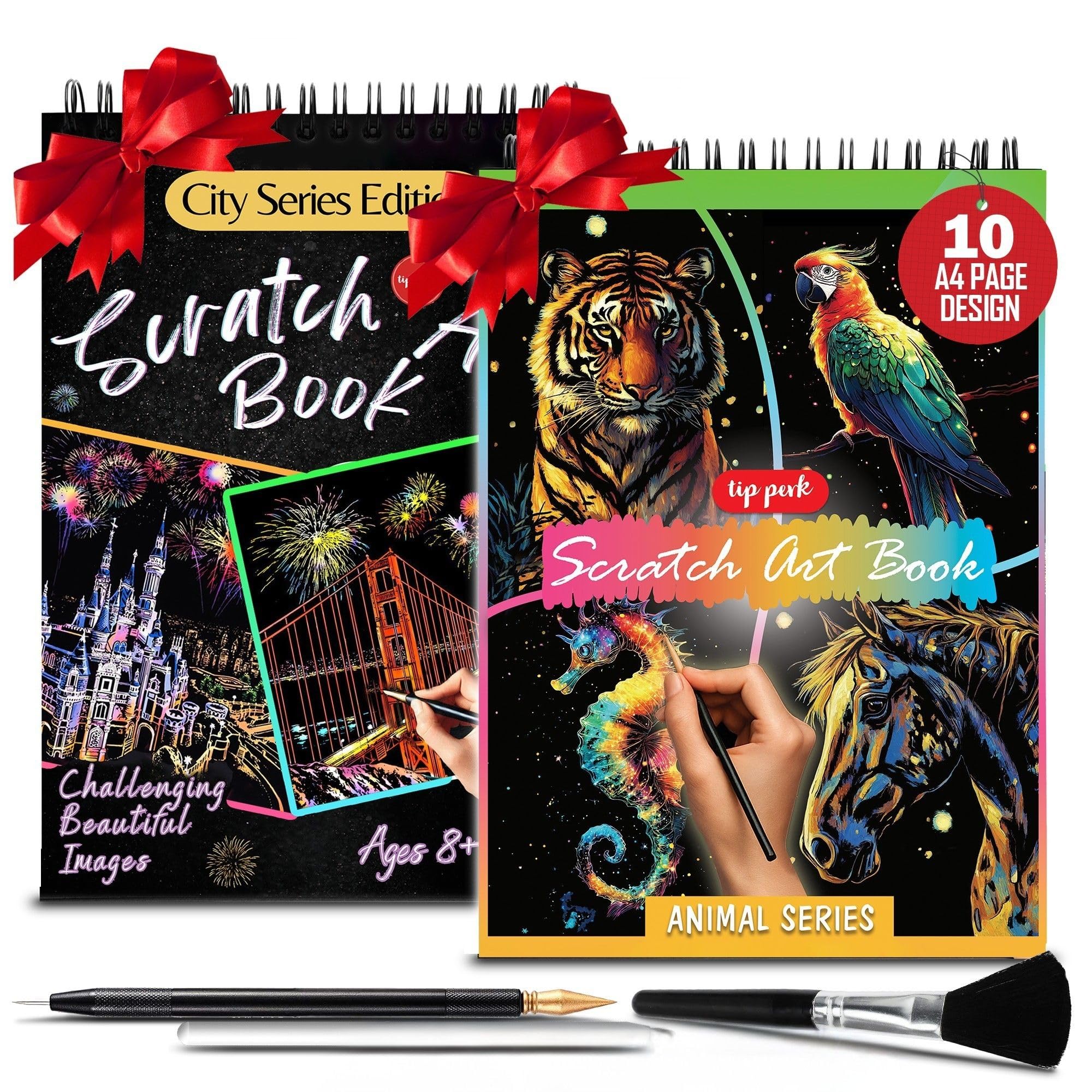 2-Pack Animals &amp; City Scratch Art Book for Adults - Colorful Animal Series Scratch Art | Scratch Painting Foil Art for Adults | Scratch and Sketch Animal &amp; City Series Books
