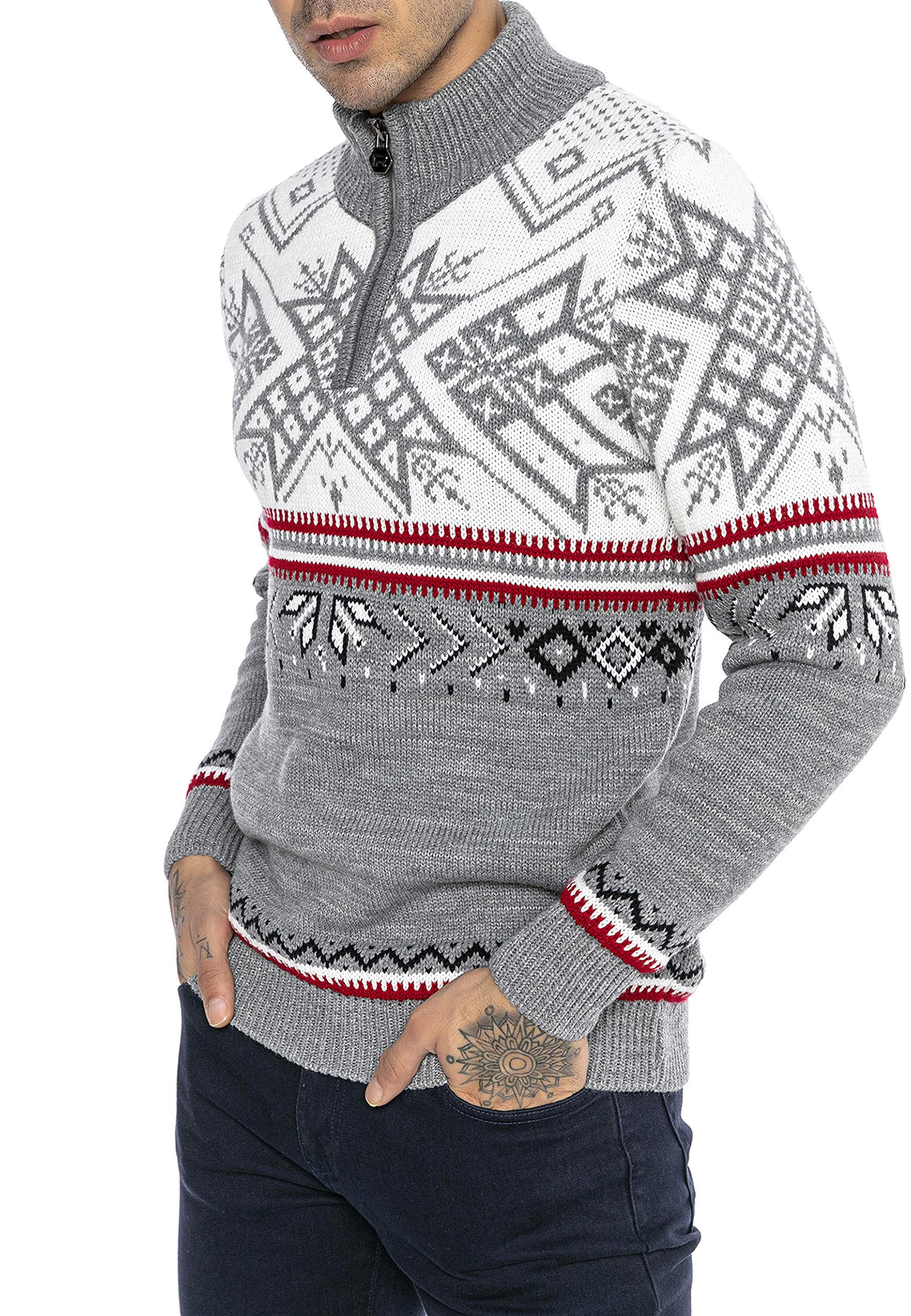 Redbridge Strickpullover für Herren Norweger Pullover Stehkragen Reißverschluss