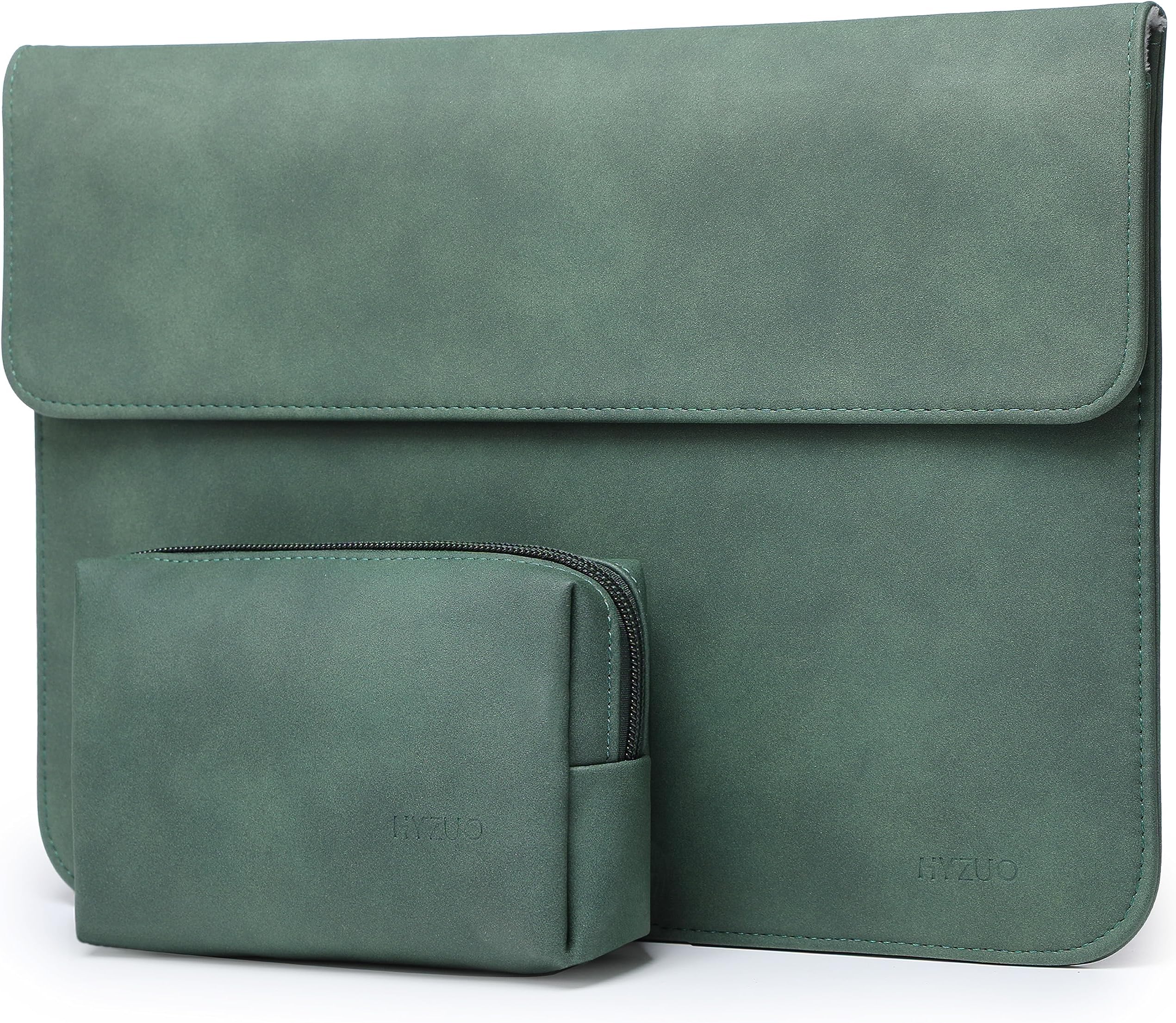HYZUO 15-16 Inch Laptop Sleeve Bag for MacBook Pro 16 M4/M3/M2/M1 A3403 A3186 2025-2019, MacBook Pro 15 2015-2012, XPS 15, Faux Suede Leather Case with Accessory Bag, Midnight Green-H
