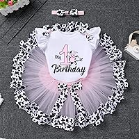 Vista 15 de IBTOM CASTLE Conjunto de ropa para niñas de 1er cumpleaños con diseño de pasteles, falda tutú, diadema y accesorios para fotos Rosa - dos largos