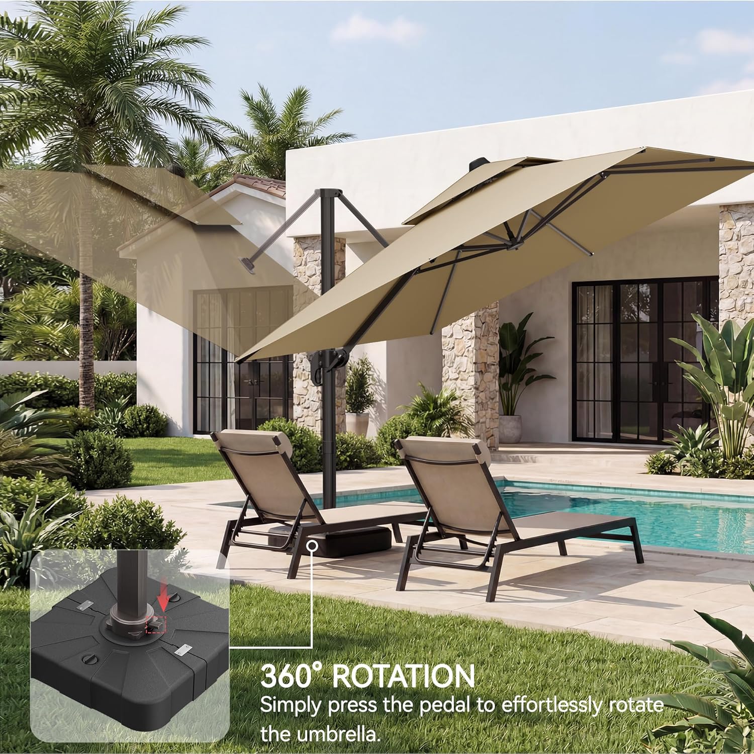 10x10 FT Patio Umbrella, Large Cantilever Rectangular Double Top Heavy Duty Offset Umbrellas with 360° Rotation, Outdoor shade for Garden Deck Pool - Image 2
