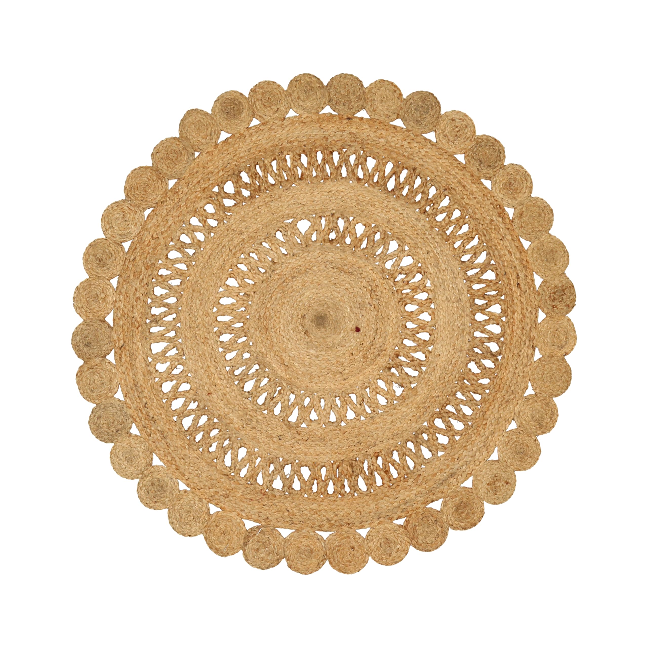 RIANGI Hand Woven Braided Jute Rug - 5' Round - Reversible Farmhouse Rugs for Living Room, Bedroom, Dining Room, Kitchen - Natural Decorative Floor