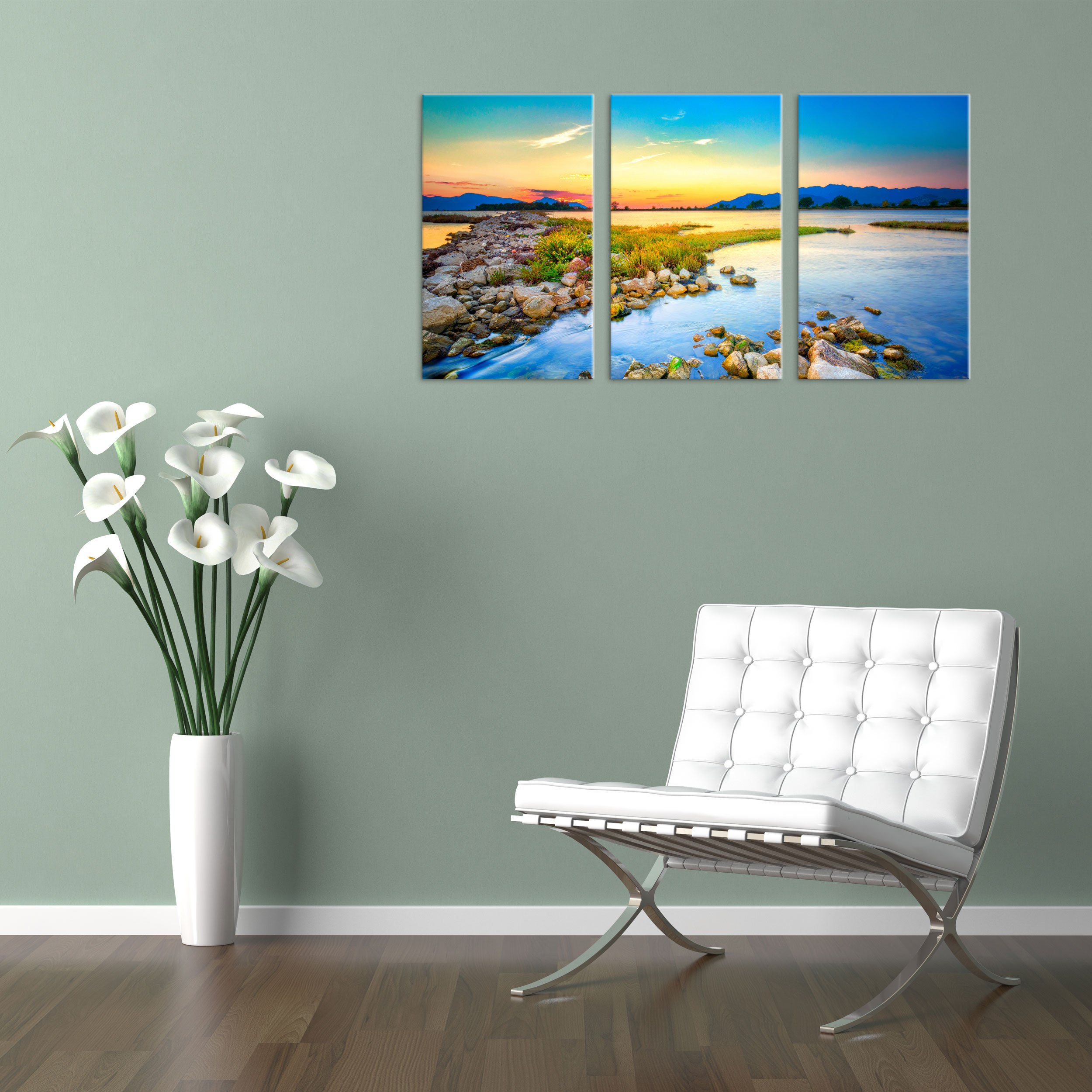 Bild auf Leinwand Canvas – Gerahmt – fertig zum Aufhängen – Sonnenuntergang über Lake Hdr 100x50cm