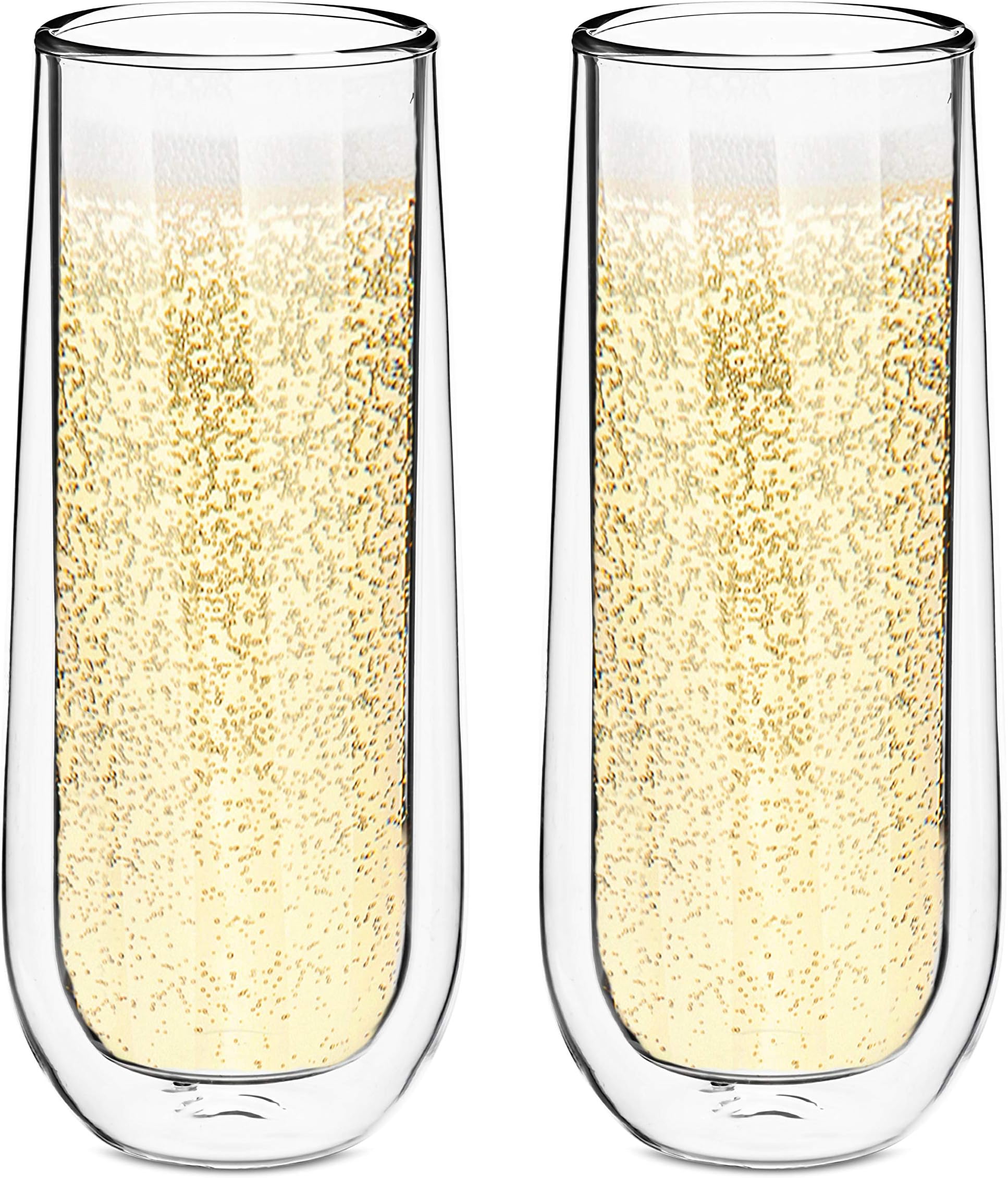 Style Setter Double Wall Champagne Flutes – Set of 2 8.5oz Insulated Stemless Cocktail Glasses for Champagne, Wine, Spirits & Other Hot & Cold Drinks – Unique Gift Idea for Wedding or Holiday