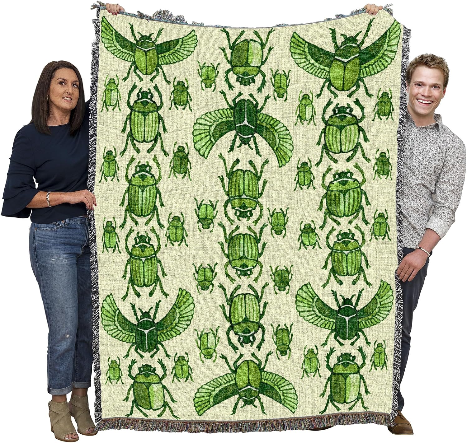 Pure Country Weavers Green Scarabs -Tapestry Throw Blanket Woven from Cotton - Made in The USA (72x54)