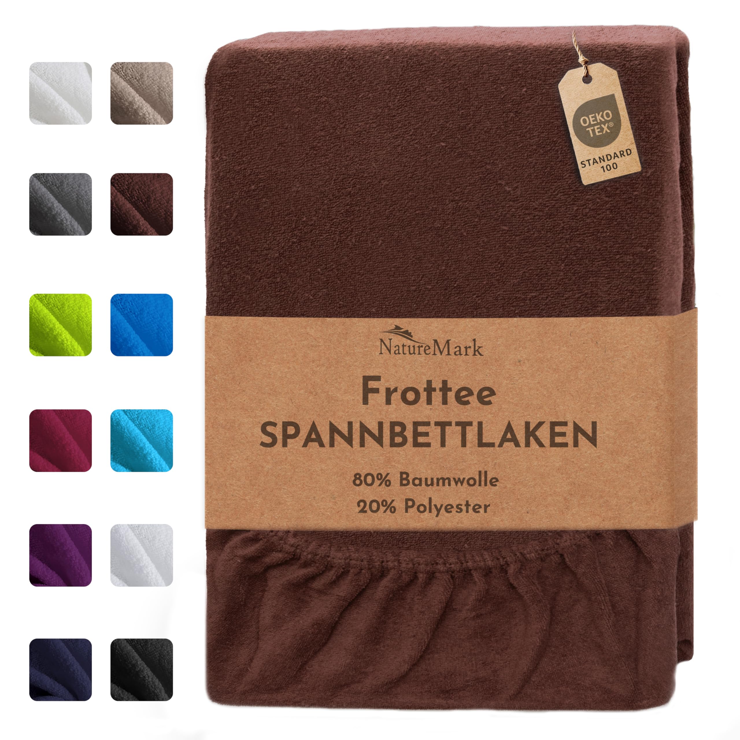 NatureMark Frottee Spannbettlaken – Weich und atmungsaktiv, hautfreundlich, praktisch & pflegeleicht, langlebig und strapazierfähig, 80% Baumwolle & 20% Polyester, 140x200-160x200 cm, Schoko Braun