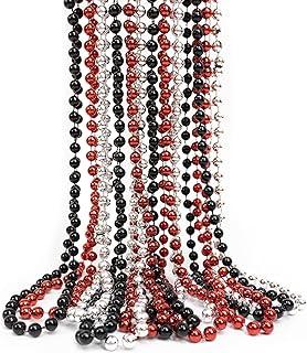GIFTEXPRESS 12 pack of 33 Mardi Gras Beads Necklace, Metallic Red Black Silver Beaded Necklace, Mardi Gras Throws, Party Beads Costume Necklaces