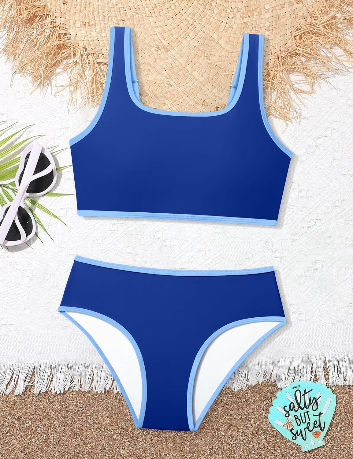 NECIOUS Teen Girls Swimsuits Two Piece Sporty Bikini Sets Color Contrast Trim Adjustable Straps Swimsuit with Chest Pad - Image 6
