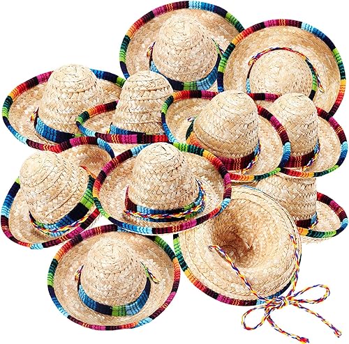 Geyoga 12 piezas mini sombrero de fiesta mexicano paja natural fiesta cinco de mayo sombreros de carnaval decoración de mesa disfraz para mascotas